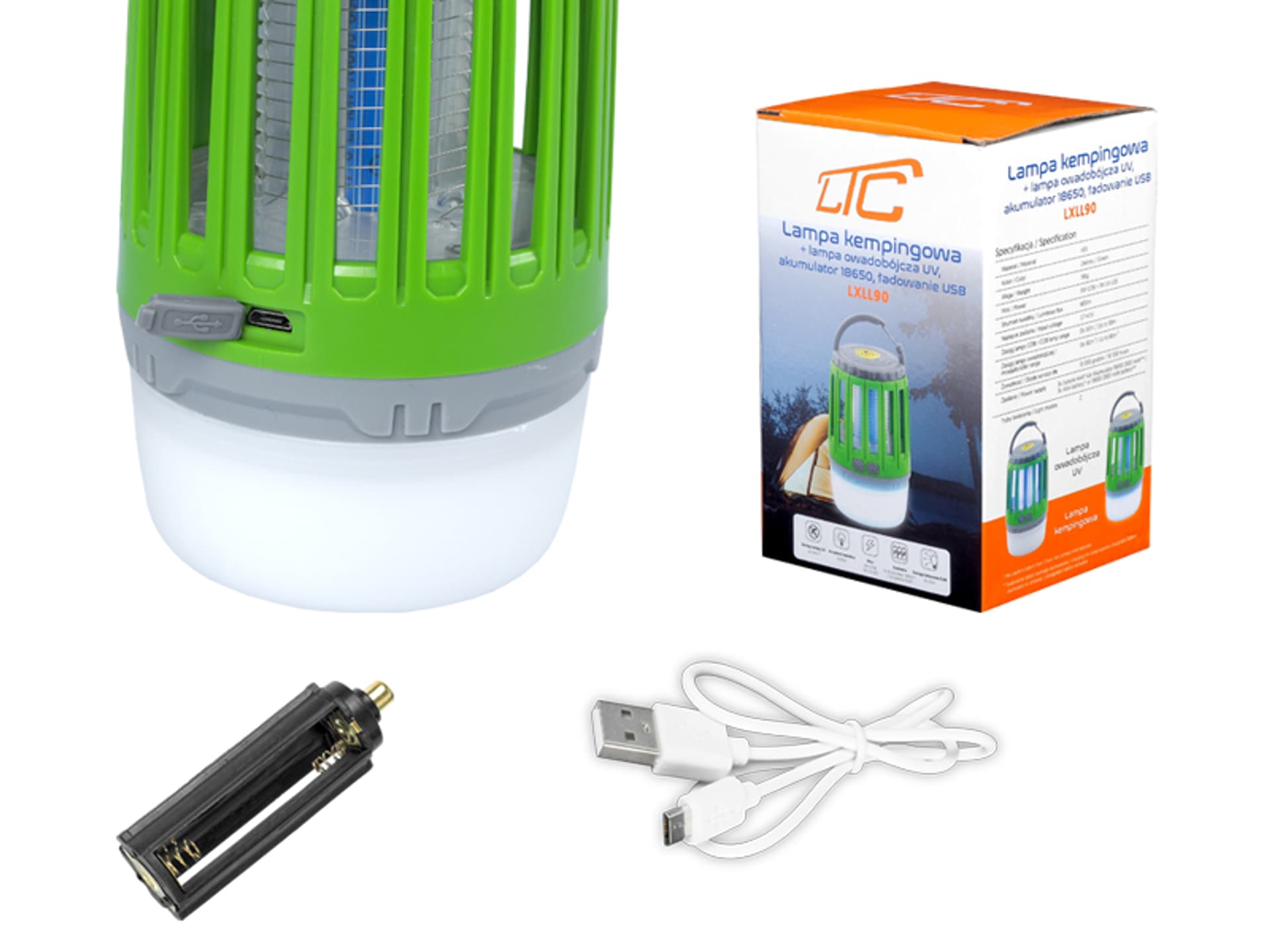 

1 szt. PS LTC Lampa kempingowa mosquito killer UV, LED + COB, 3 x AAA lub akumulator 18650 + ładowanie USB.
