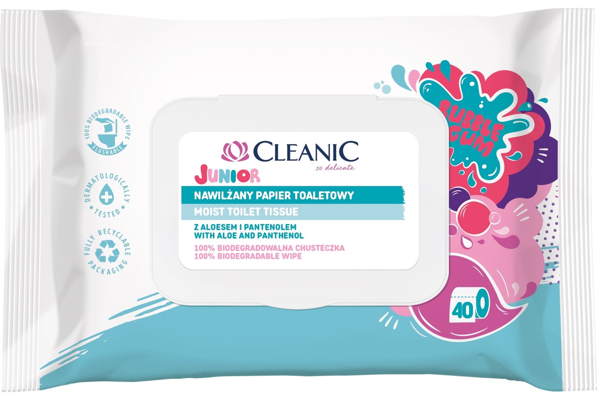 

Cleanic Junior Nawilżany Papier toaletowy Bubble Gum 1op.-40szt