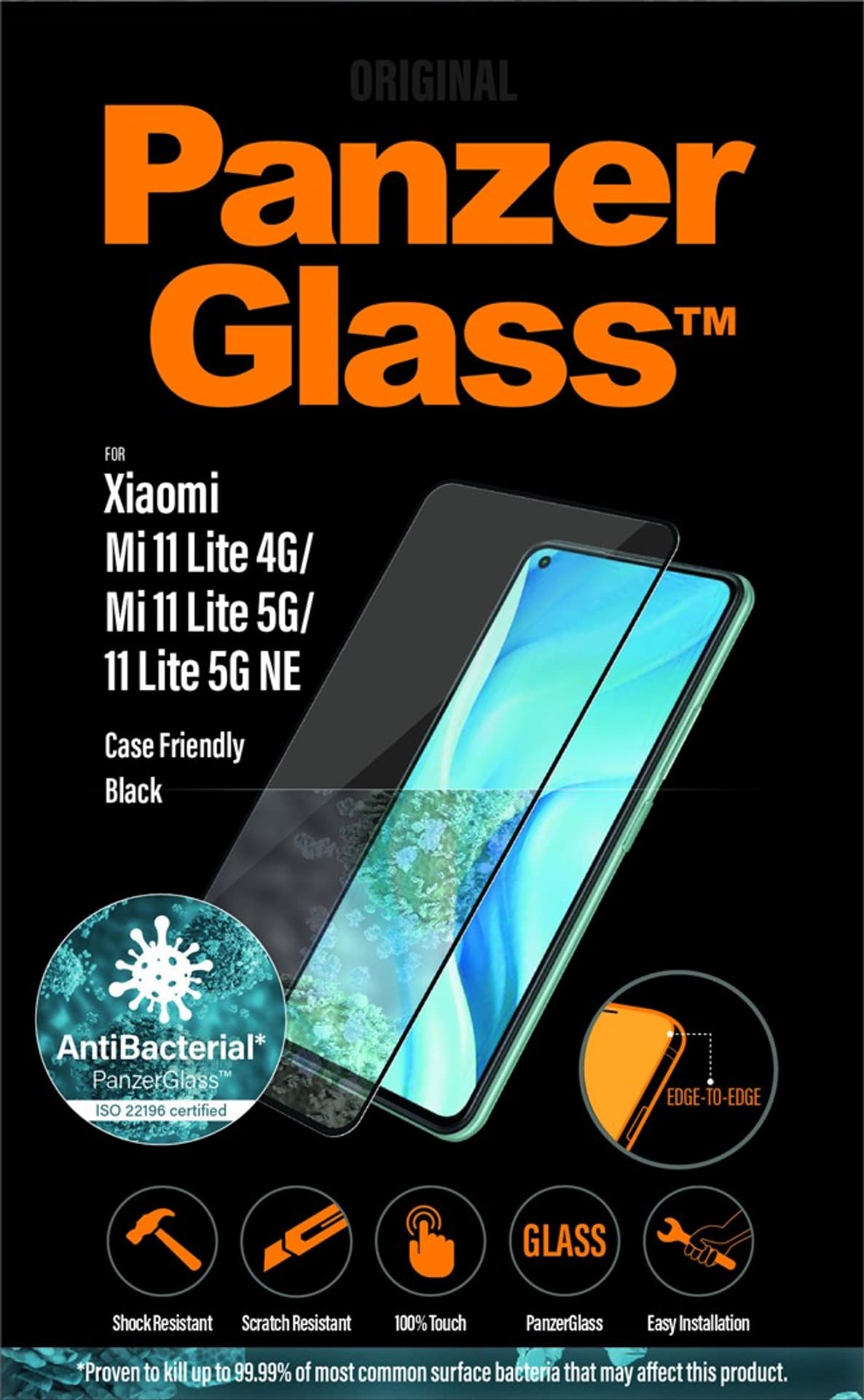 

PANZERGLASS SZKŁO HARTOWANE XIAOMI MI 11 LITE ANTYBAKTERYJNE CZARNE DO ETUI 8042