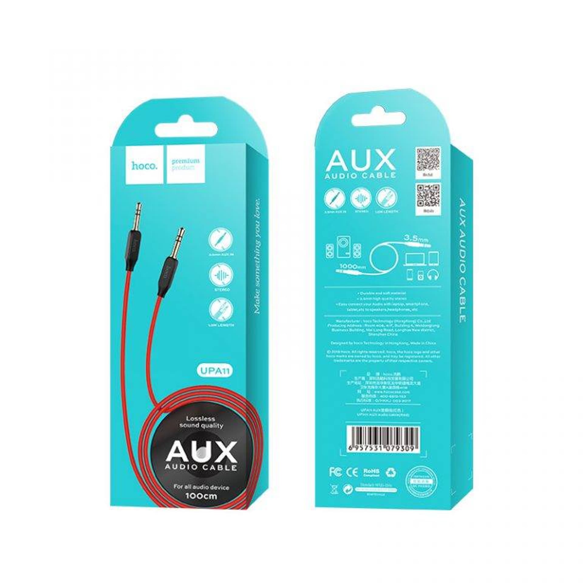 

Kabel 1m Audio AUX minijack 3.5mm - minijack 3.5mm HOCO UPA11 czerwony