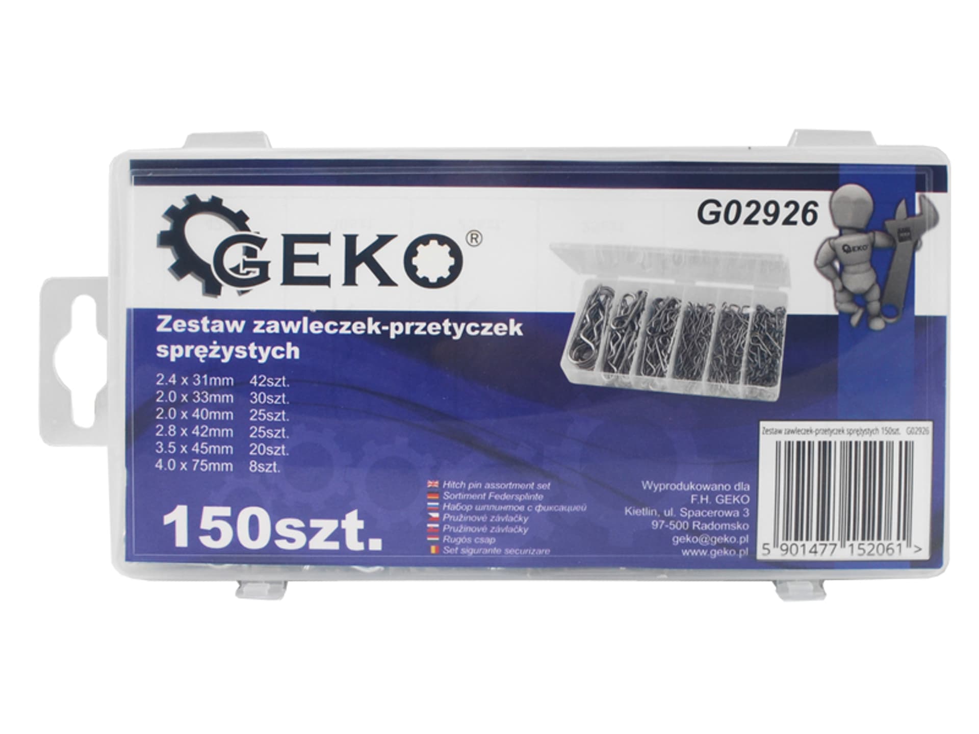 

1 szt. Zestaw zawleczek sprężystych 150szt. G02926.