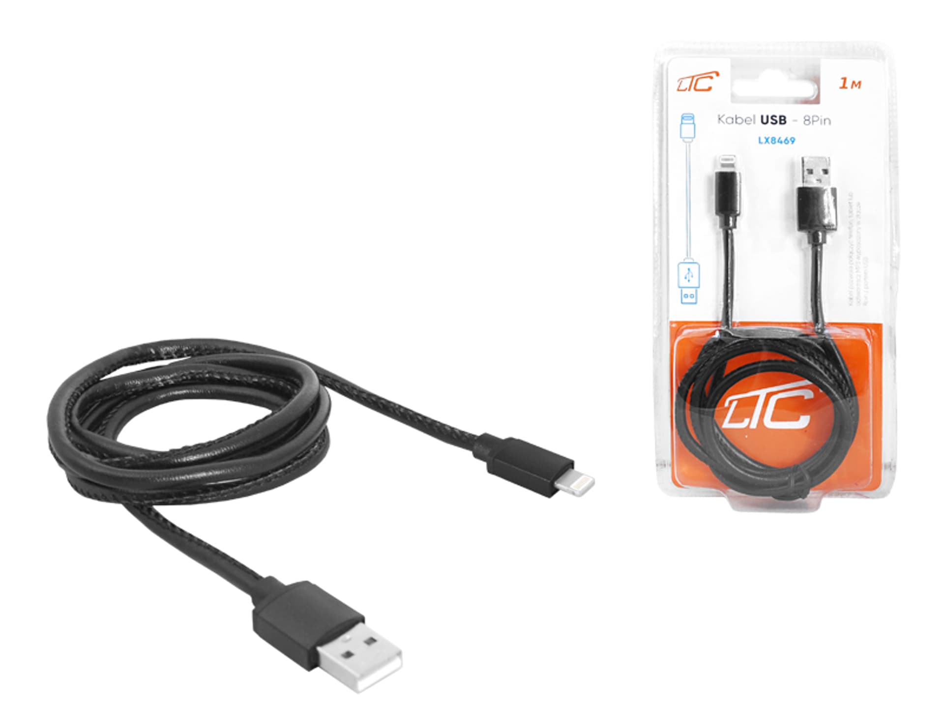 

1 szt. PS Kabel USB-Iphone, 1m, czarny, skórzany.