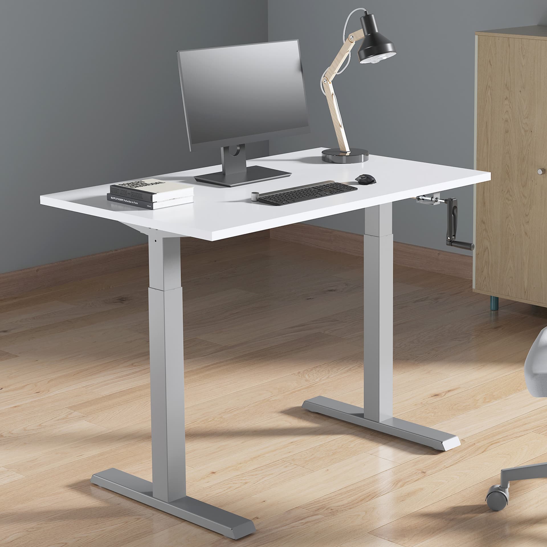 

Biurko ręczna regulacja wys. Ergo Office, max 70 kg, max wys 123cm, bez blatu do pracy stojąco siedzącej, białe, ER-402 W