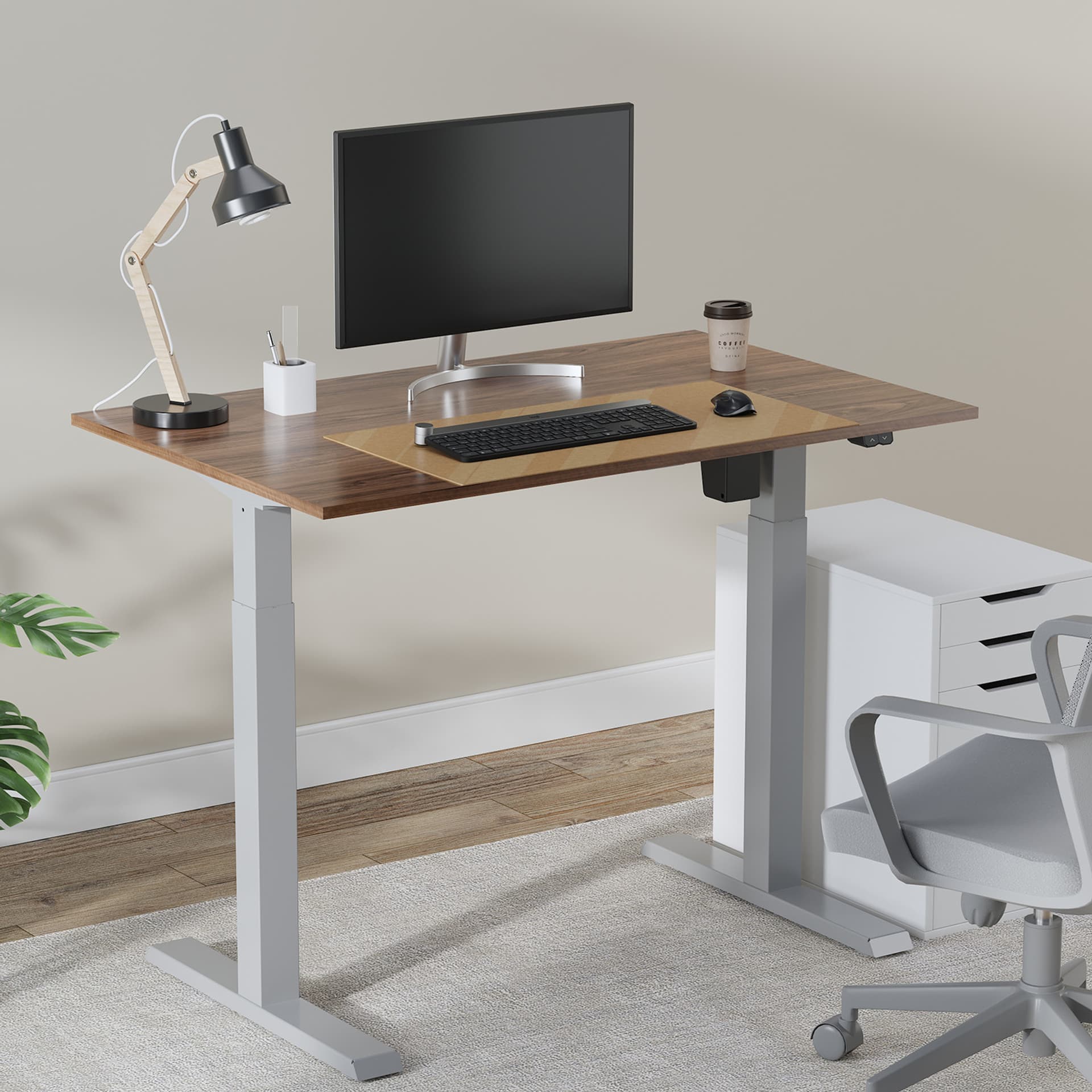

Biurko elektryczne regulacja wys. Ergo Office, max wys 123cm, max - 70 kg, bez blatu do pracy stojąco siedzącej, szare, ER-403G