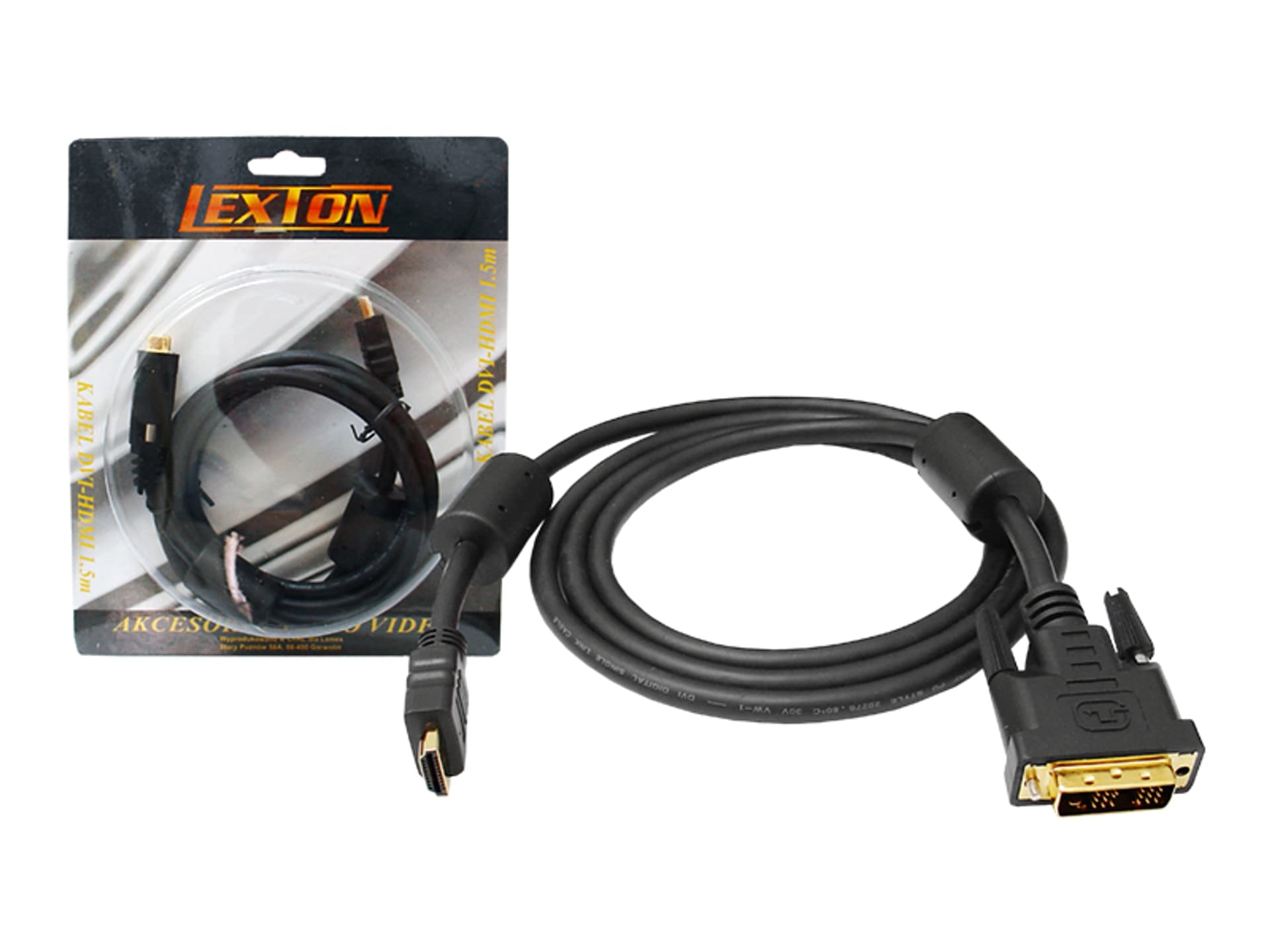 

1 szt. Kabel DVI - HDMI złoty 19 pin + filtr 1.5m