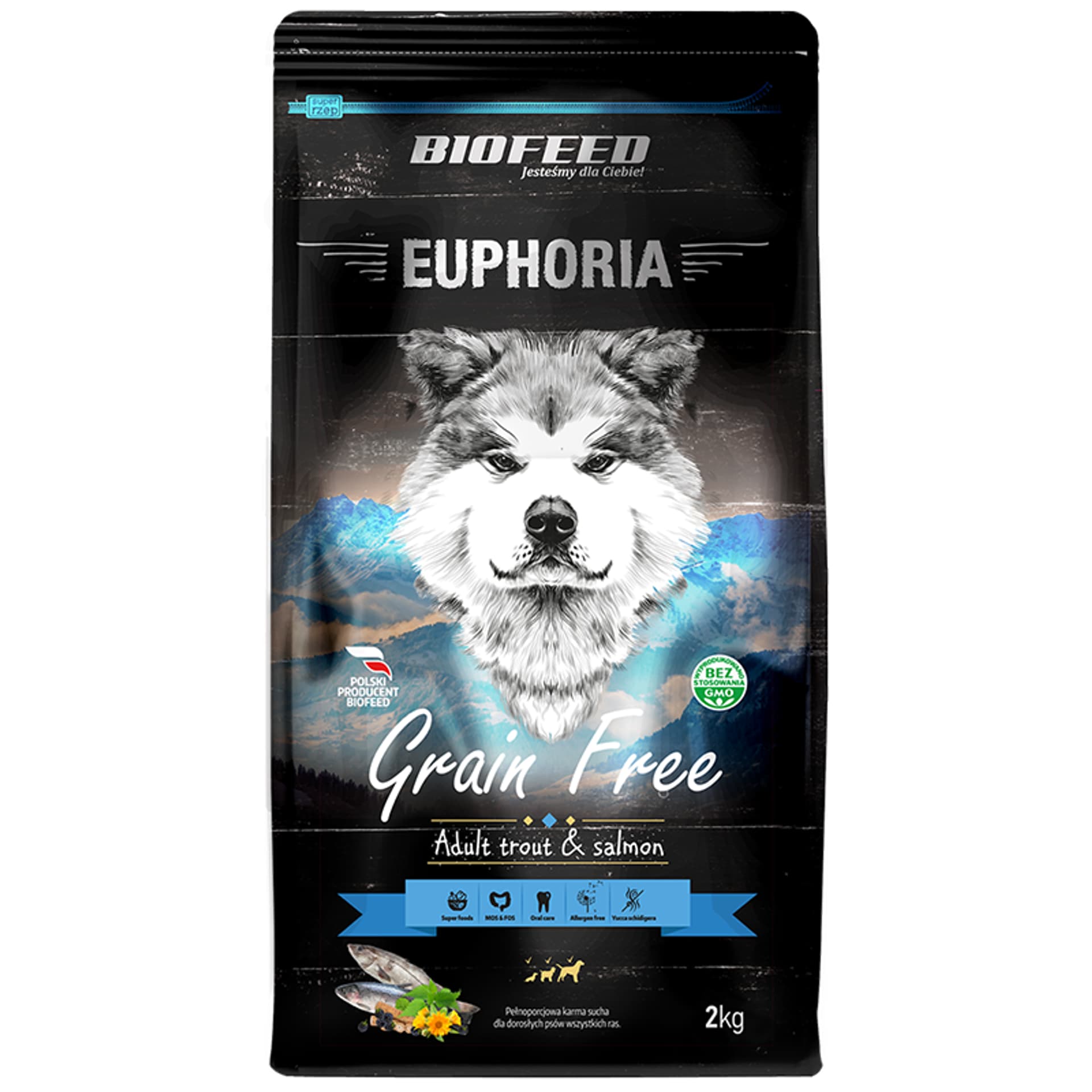 

BIOFEED EUPHORIA Grain Free All dla psów wszystkich ras z pstrągiem i łososiem 2kg