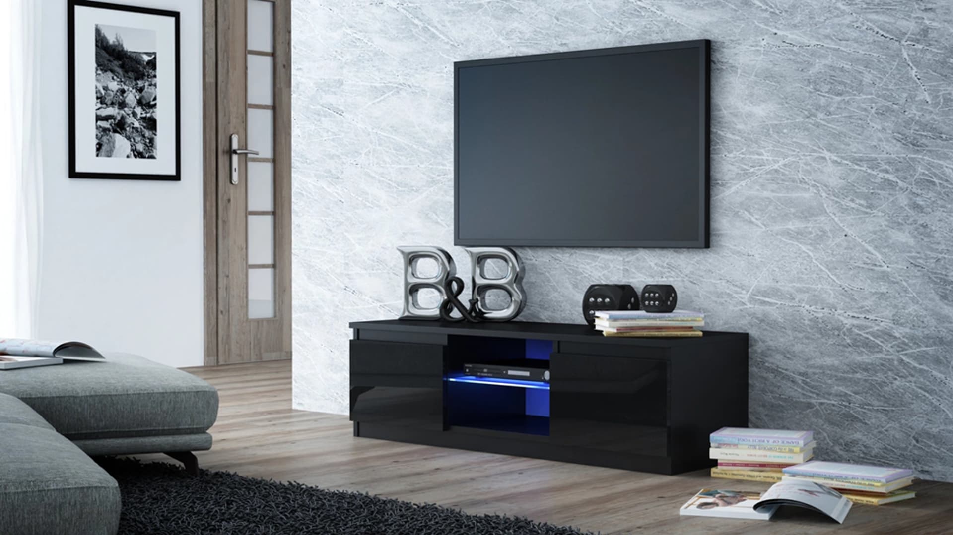 

STOLIK RTV 140 CZARNY LAKIER FRONT SZYBA KOMPLET