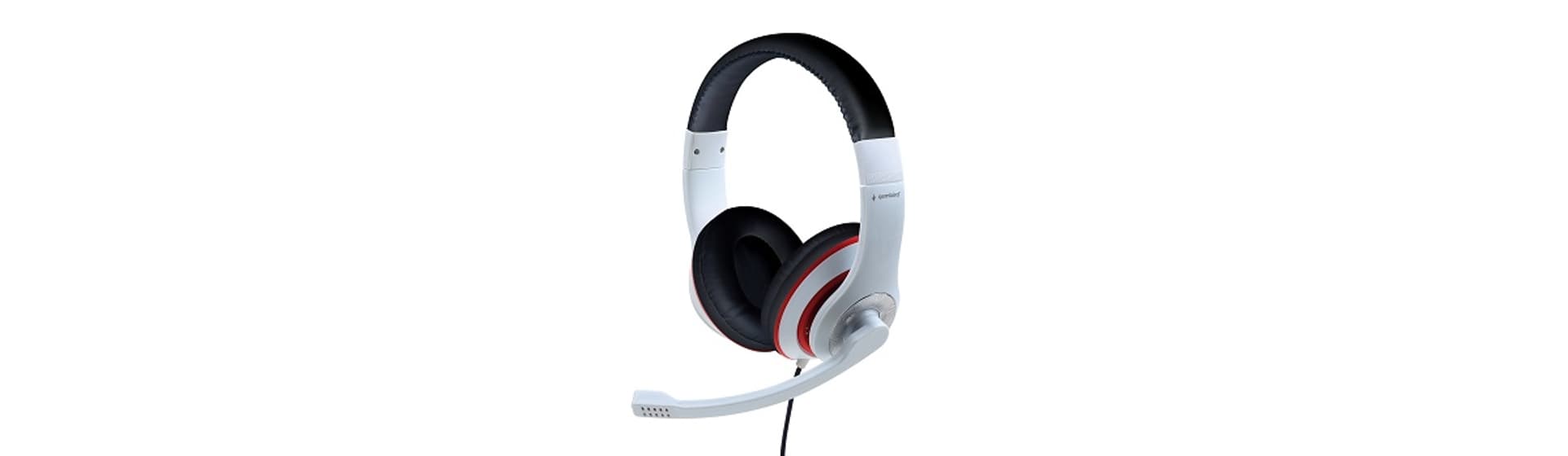 

Słuchawki nauszne stereo z mikrofonem na wysięgniku Gembird MHS-03-WTRDBK (biało-czarne)