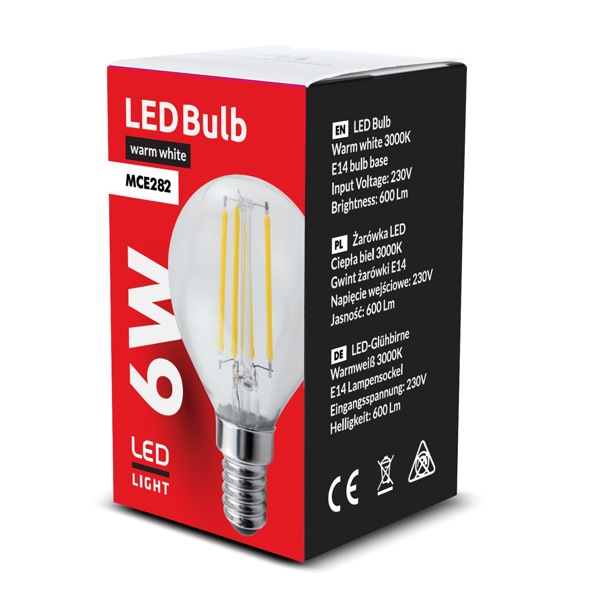 

Żarówka LED Maclean, filamentowa E14, 6W, 230V, WW ciepła biała 3000K, 600lm, Retro edison ozdobna G45, MCE282