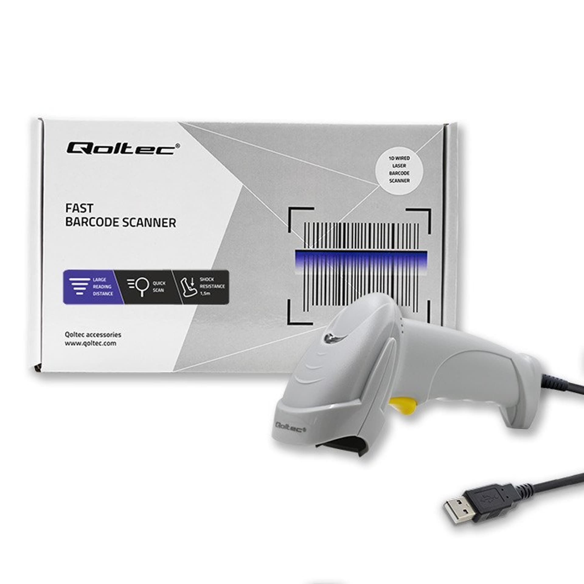 

QOLTEC CZYTNIK KODÓW KRESKOWYCH LASEROWY | 1D | USB | BIAŁY