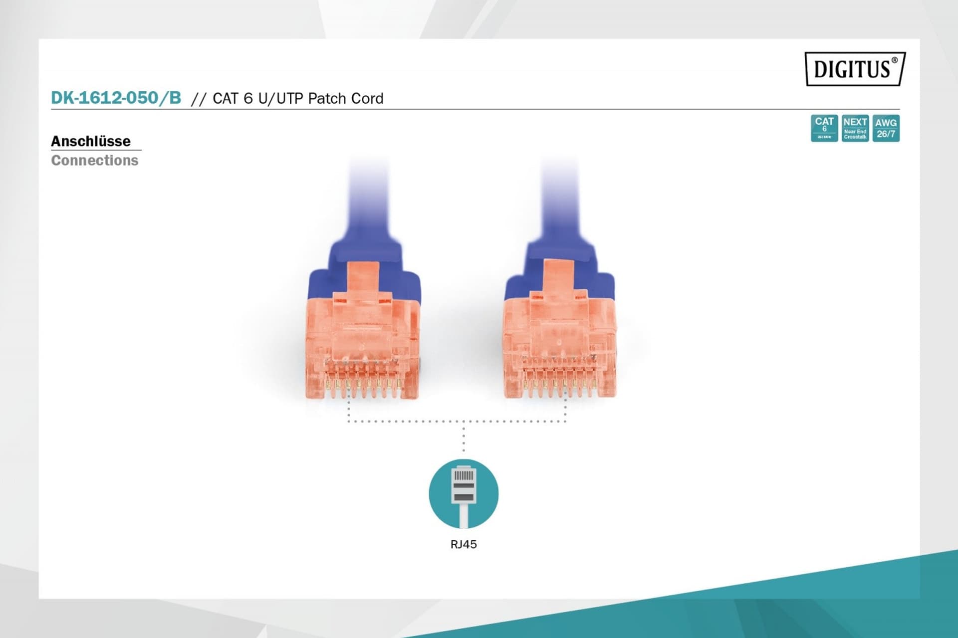 

Patch Cord RJ45/RJ45 Kat.6 250MHz U/UTP AWG27/7 PE 5,0m Niebieski