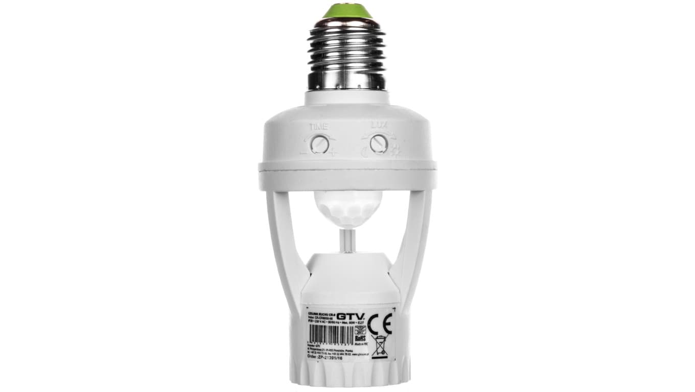 

Czujnik ruchu CR-6, max. 60W, E27, AC220-240V, 50/60Hz, kąt działania 360*, zasięg 6m 2-3,5m, IP20