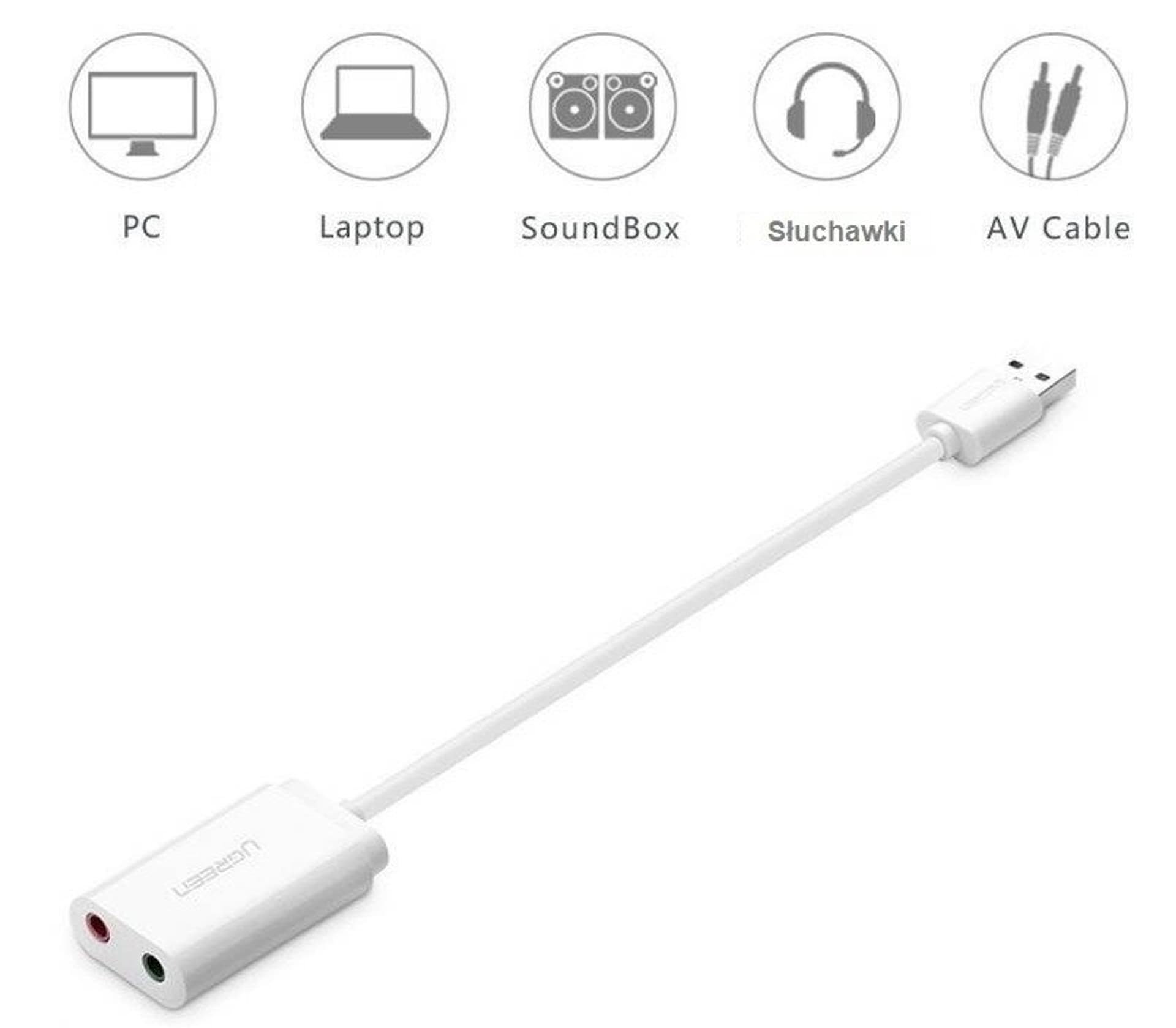 

Zewnętrzna karta dźwiękowa USB UGREEN 15cm (biały)