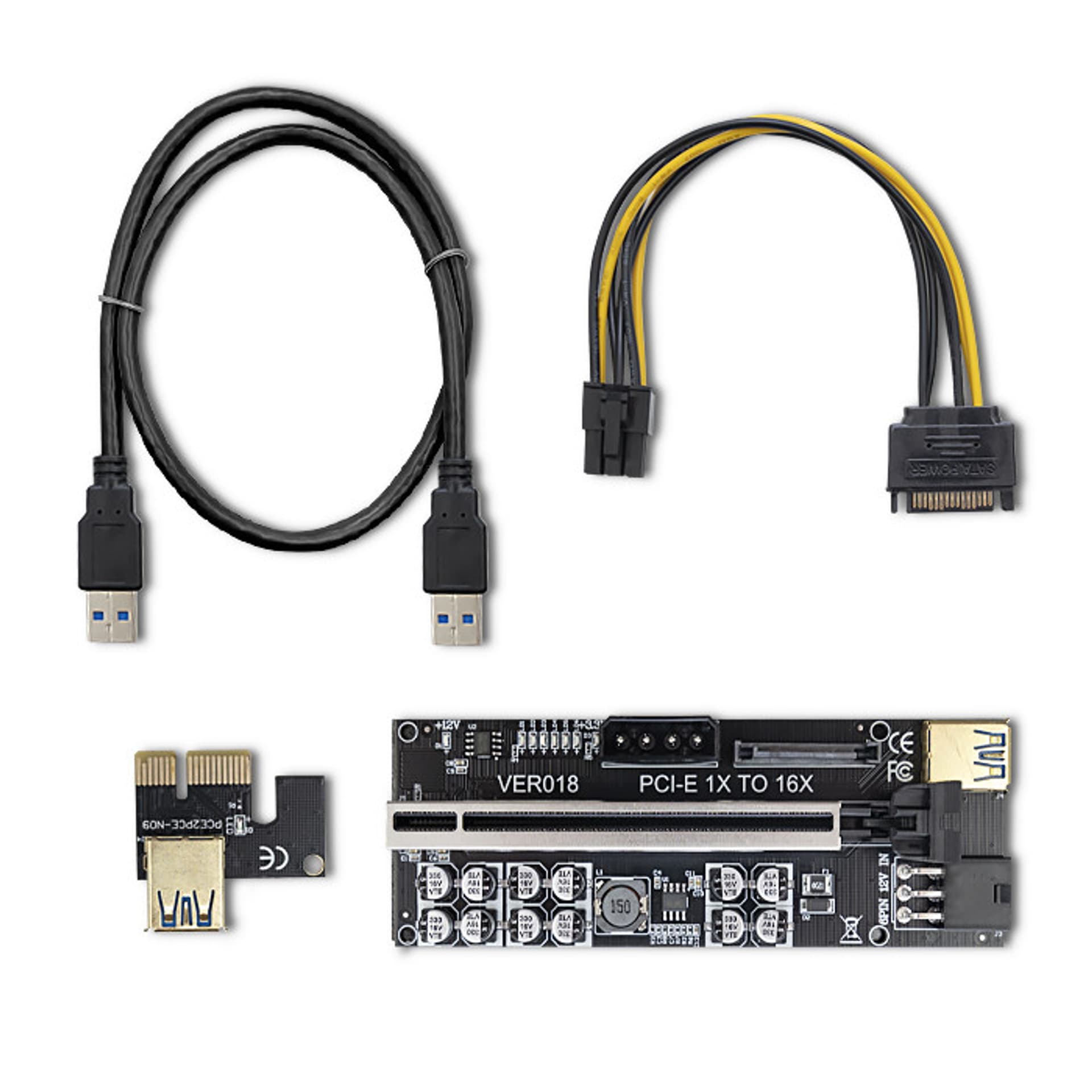 

Riser PCI-E 1x - 16x | USB 3.0 | ver. 018 | SATA/PCI-E 6 pin