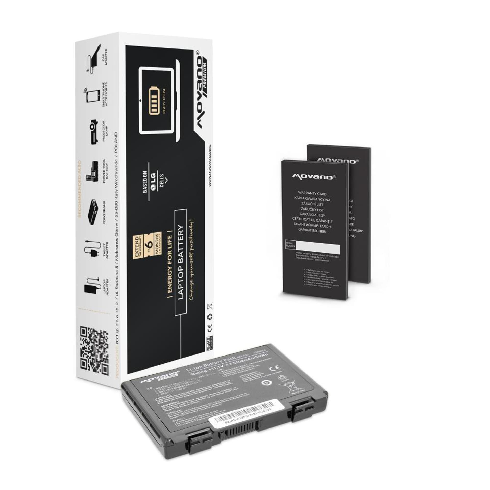 

Bateria Movano Premium do Asus F82, K40, K50, K60, K70 (5200 mAh)