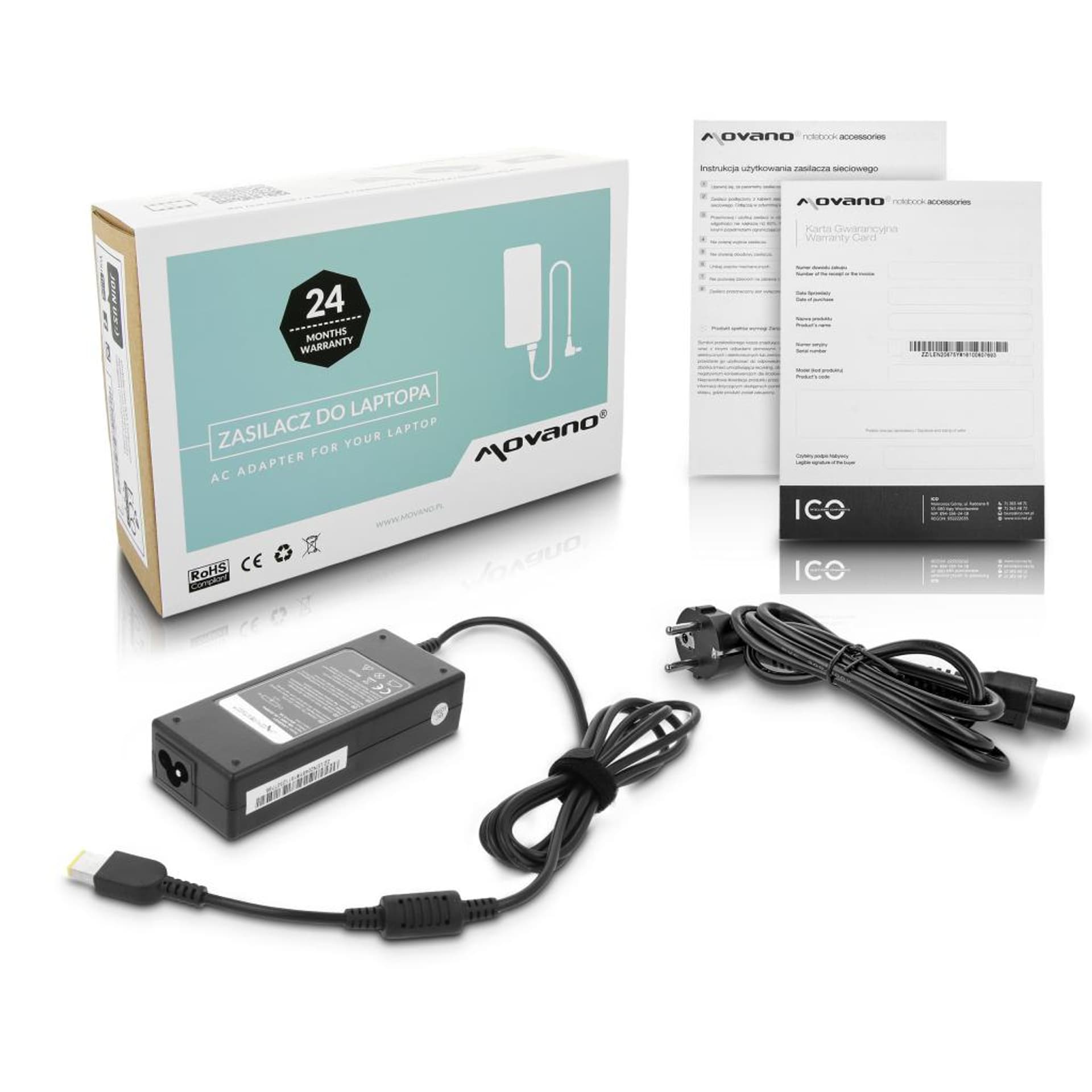 

Zasilacz Movano 20v 4.5a (prostokątny 11.0x4.5 pin - Yoga) 90W do Lenovo, Prostokątny 11.0x4.5 pin - yoga) 90w do lenov