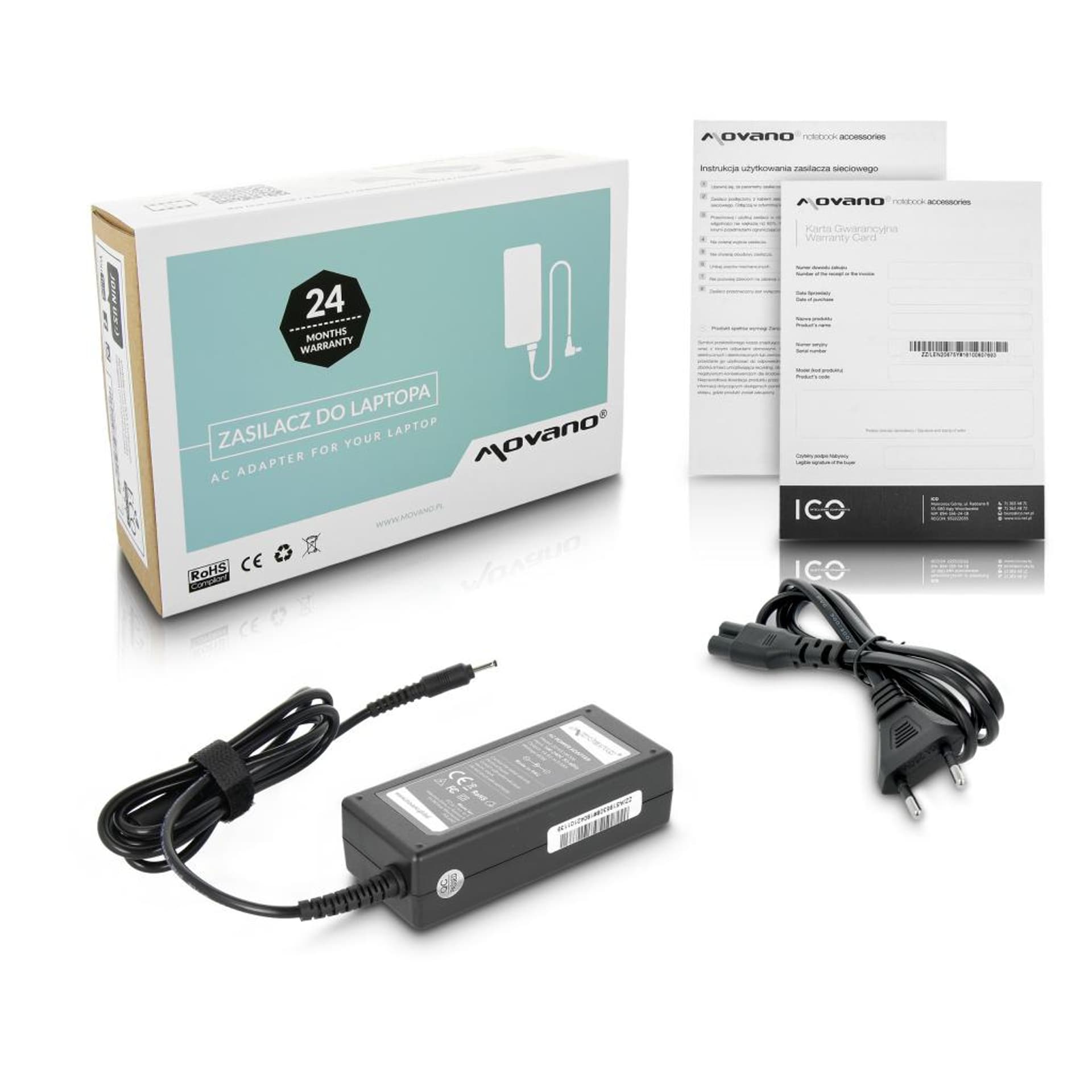 

Zasilacz Movano 19.5v 3.08a (3.0x1.1) 60W do Asus, 3.0x1.1) 60w do asu