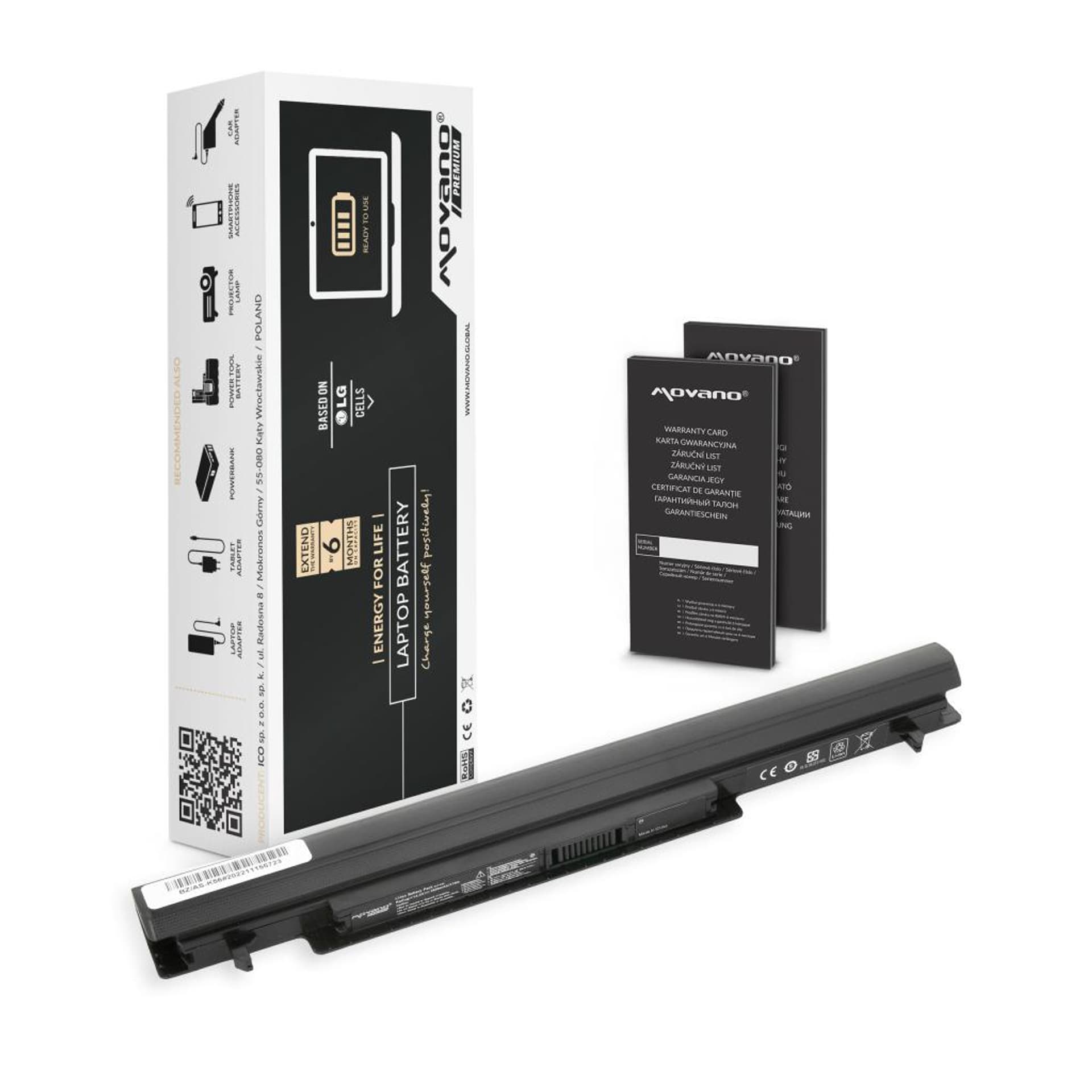 

Bateria Movano Premium do Asus A46, K56, (2600mAh)