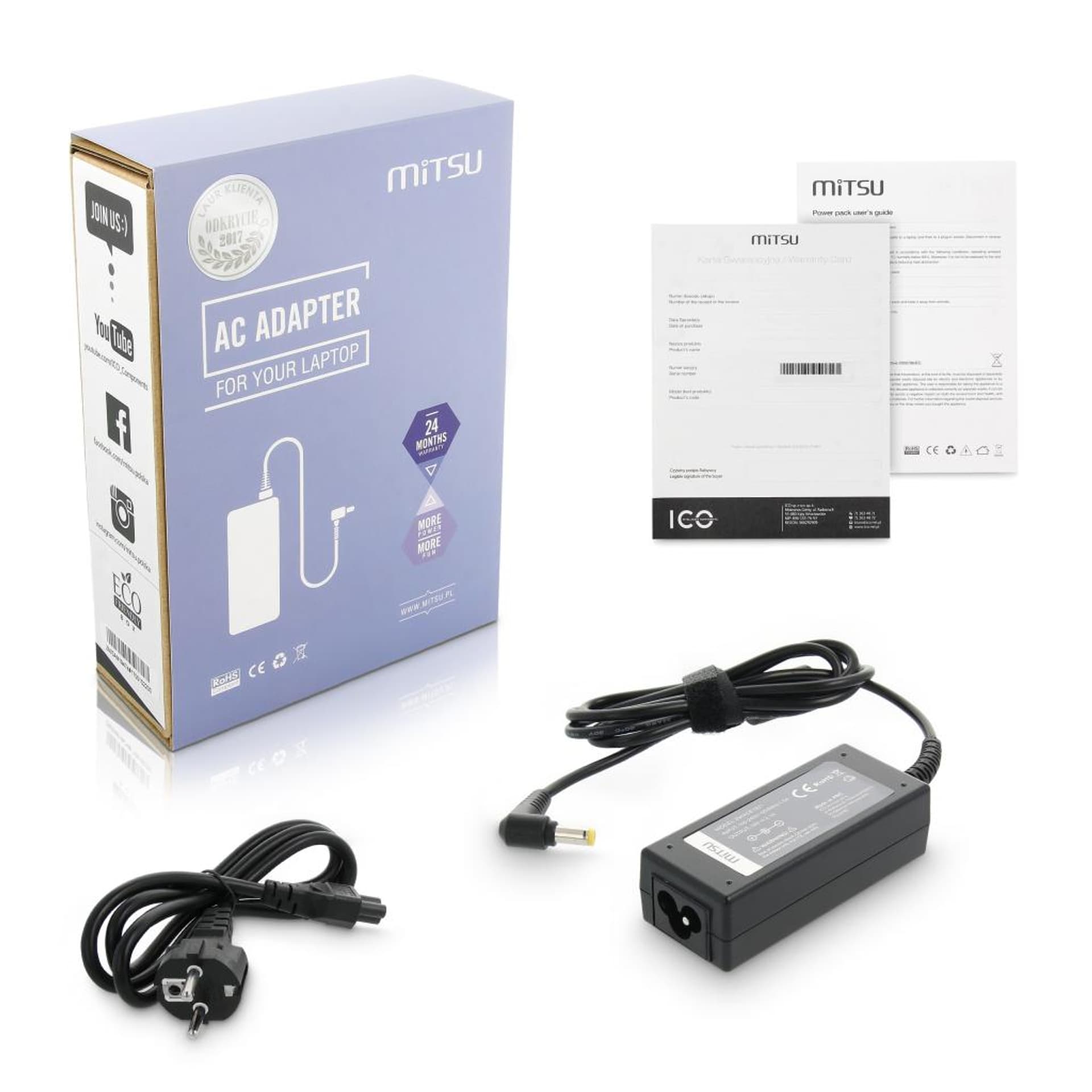 

Zasilacz Mitsu 19v 2.1a (5.5x1.7) 40W do Acer, Packard Bell, 5.5x1.7) 40w do acer/packard bel
