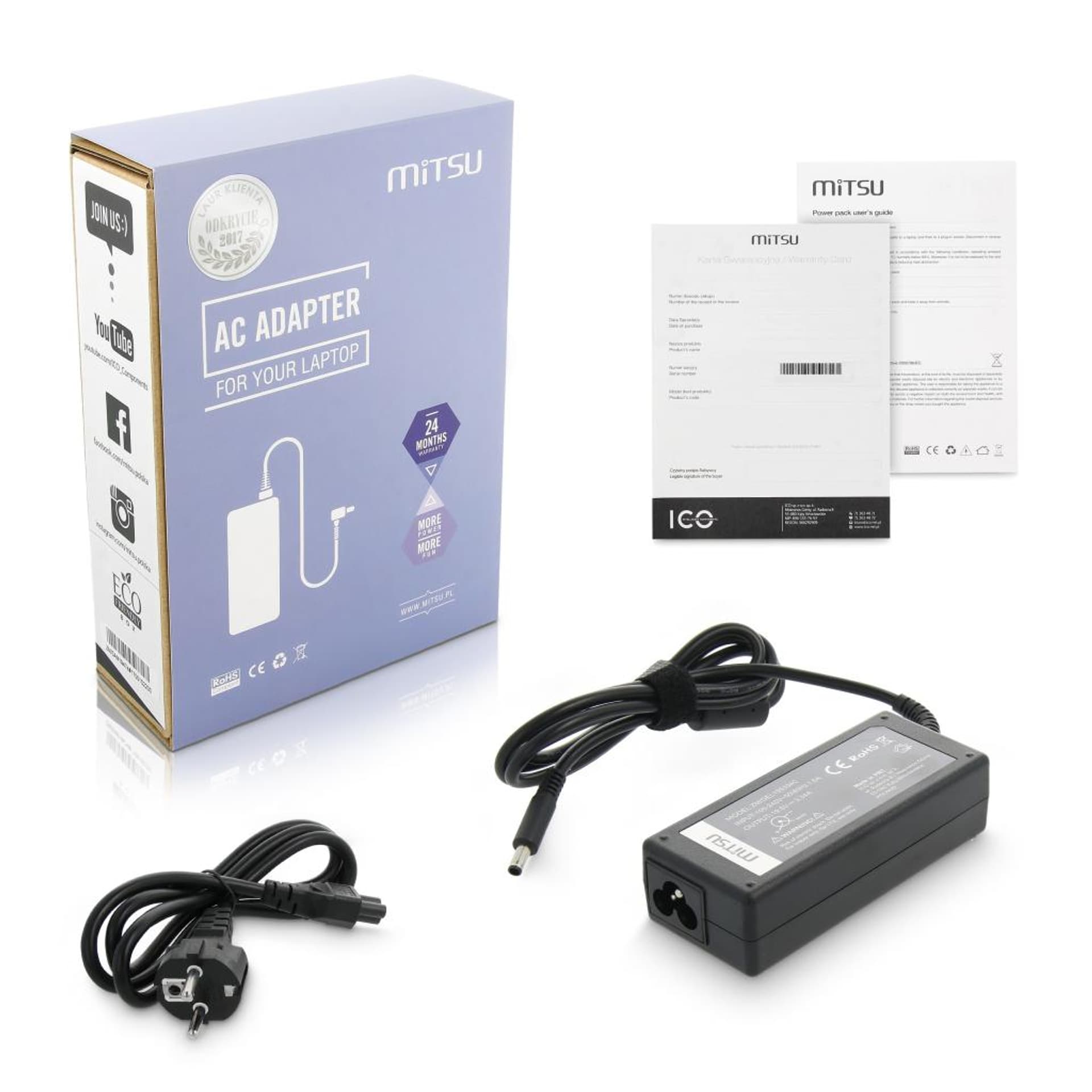 

Zasilacz Mitsu 19.5v 3.34a (4.5x3.0 pin) 65W do Dell, 4.5x3.0 pin) 65w do del