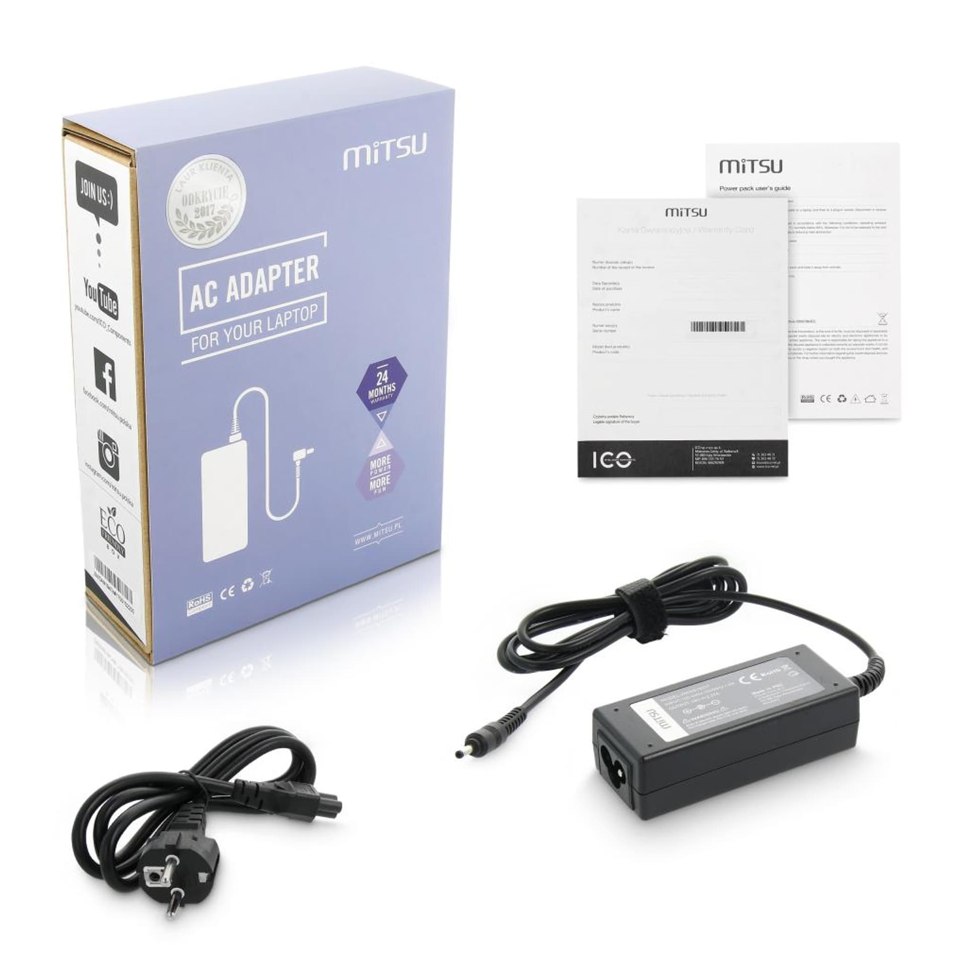 

Zasilacz Mitsu 19v 2.37a (3.0x1.1) 45W do Asus, Acer, 3.0x1.1) 45w do asus/ace