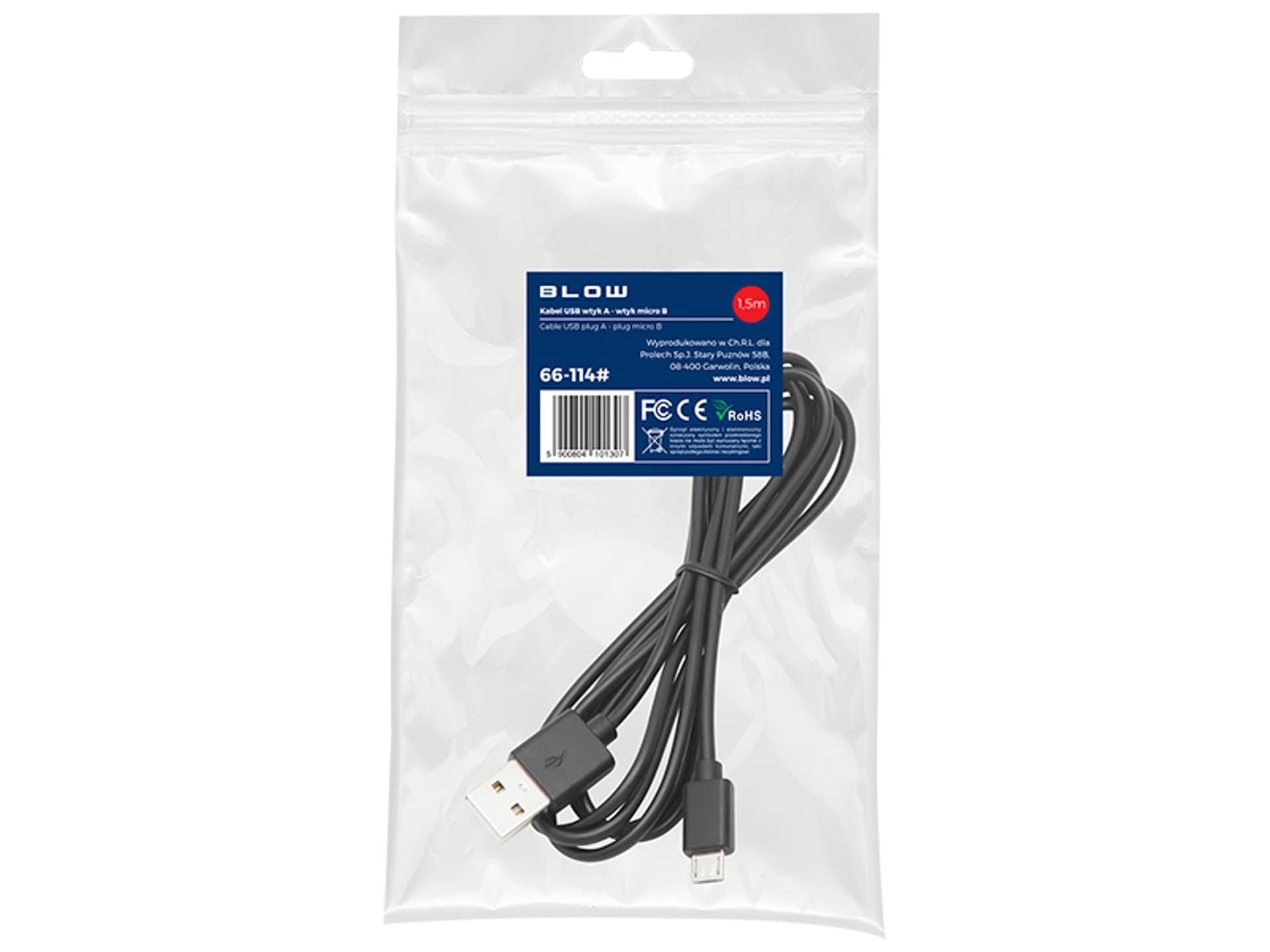 

Przyłącze USB A - micro B 1,5m czarne HQ