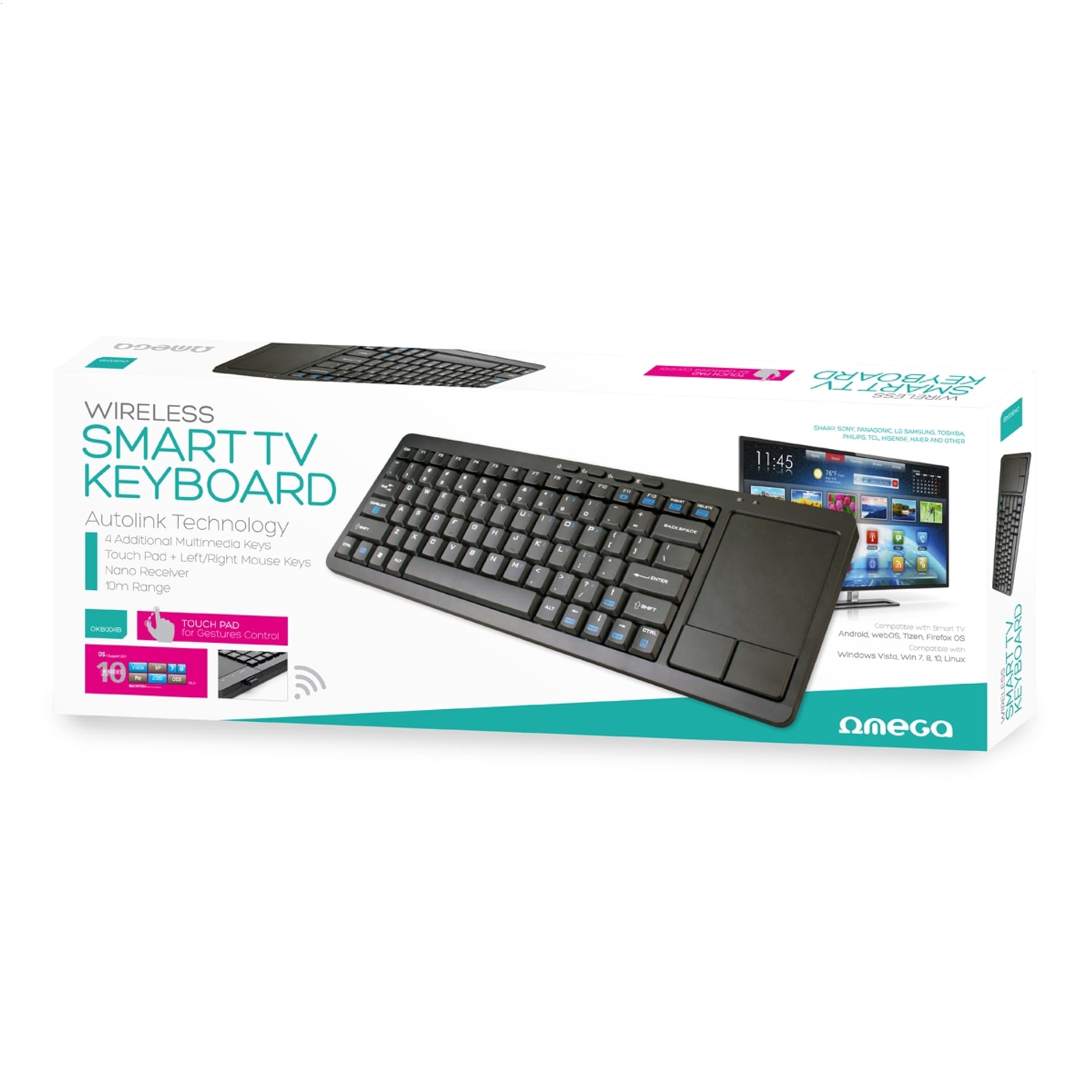 

OMEGA KEYBOARD KLAWIATURA BEZPRZEWODOWA WIRELESS US FOR SMART TV + TOUCHPAD US BLACK [43666]