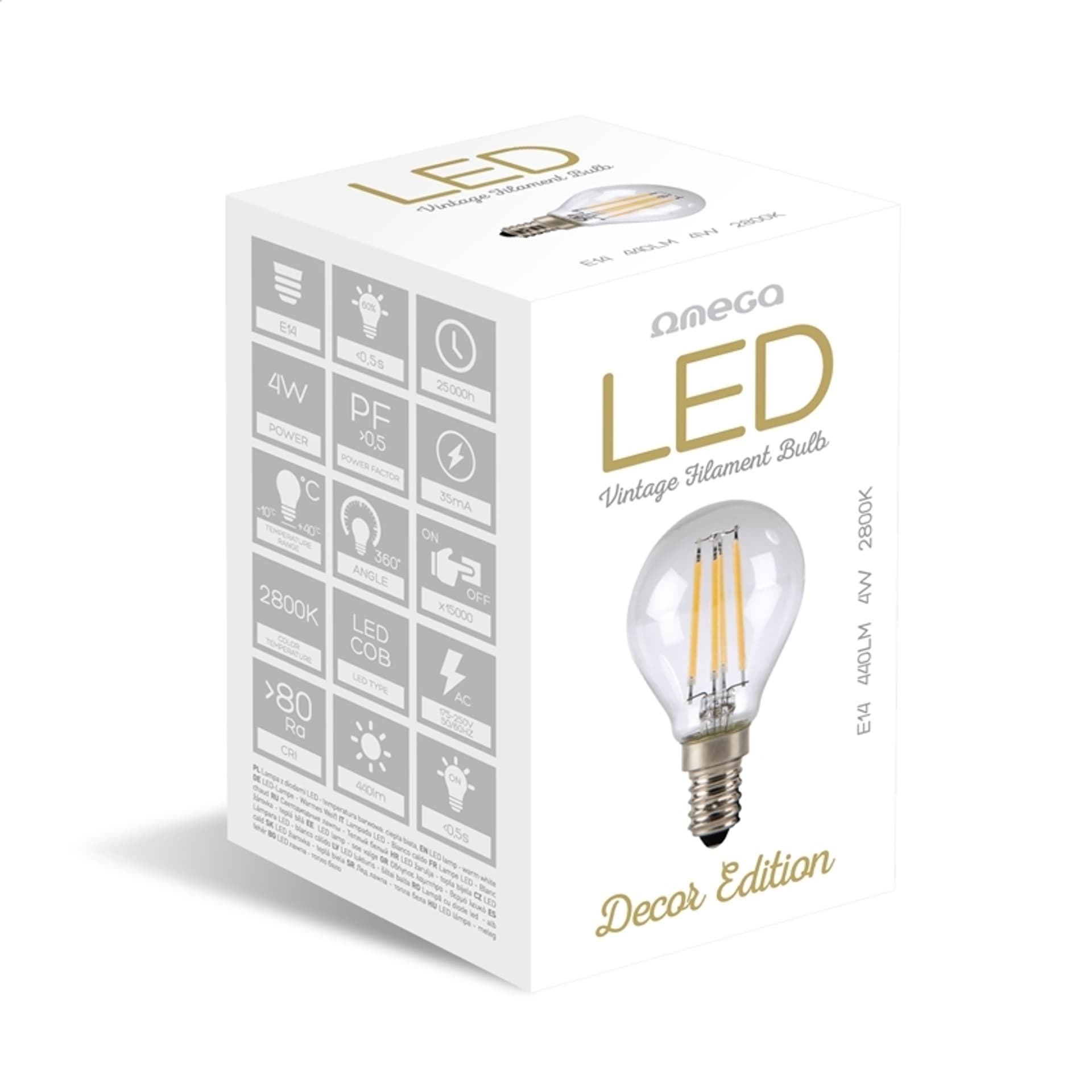 

OMEGA LED BULB ŻARÓWKA LED FILAMENT E14 2800K 4W 175-250V [43553]