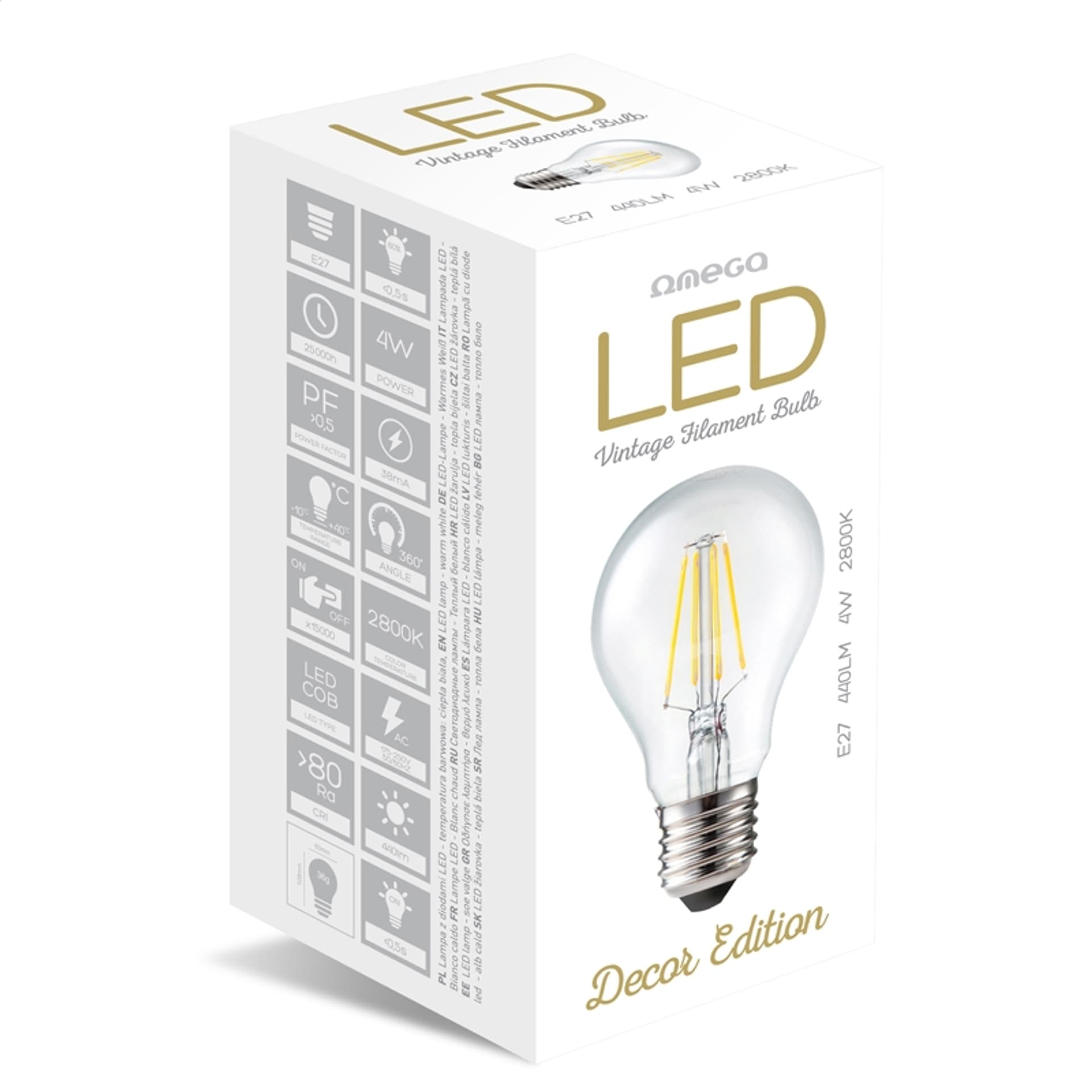 

OMEGA LED BULB ŻARÓWKA LED FILAMENT E27 2800K 4W 175-250V [43555]