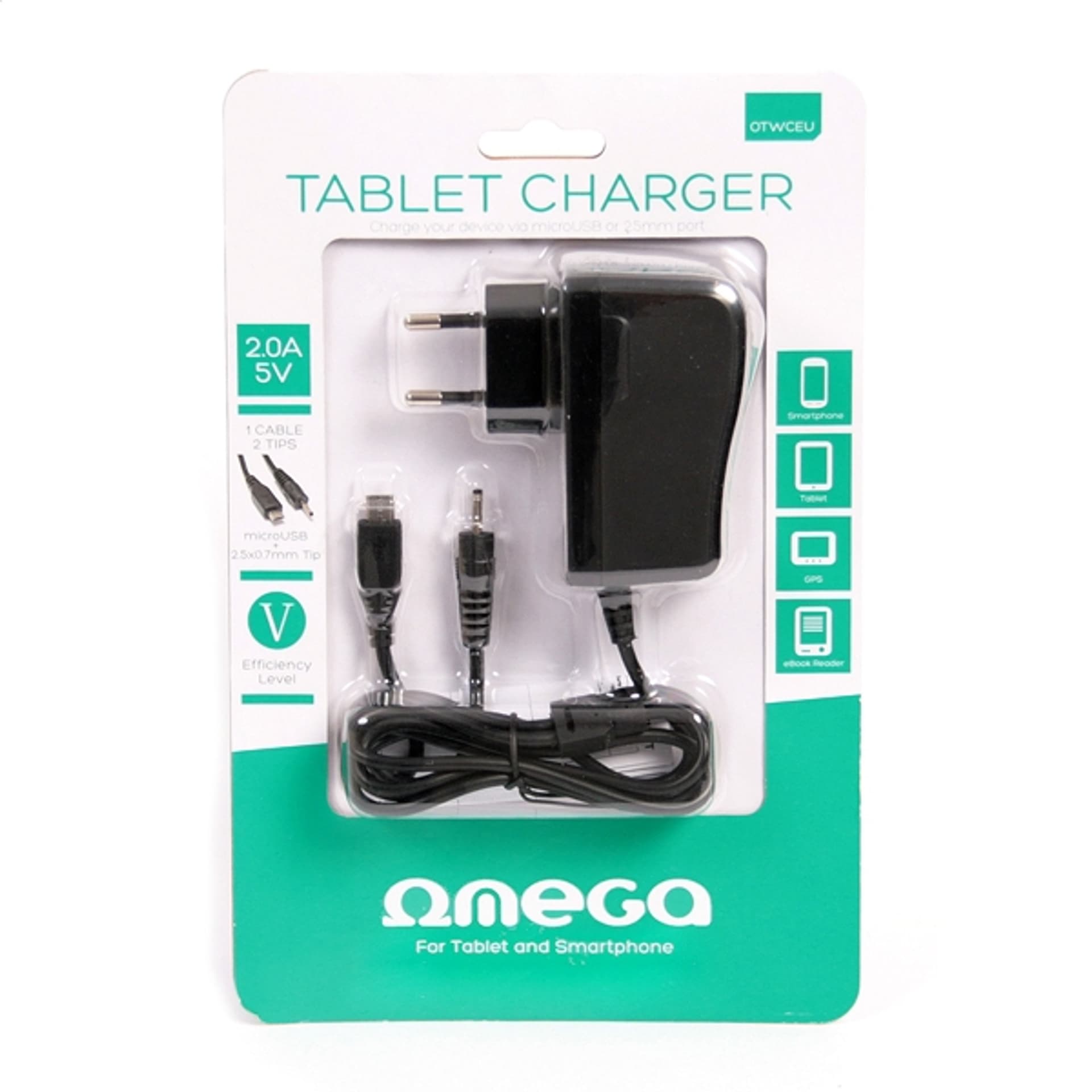 

OMEGA UNIVERSAL WALL CHARGER ŁADOWARKA ŚCIENNA ŁADOWARKA ŚCIENNA 5V 2A 10W 2 TIPS MICRO USB & 2,5x0,7MM [41836] te