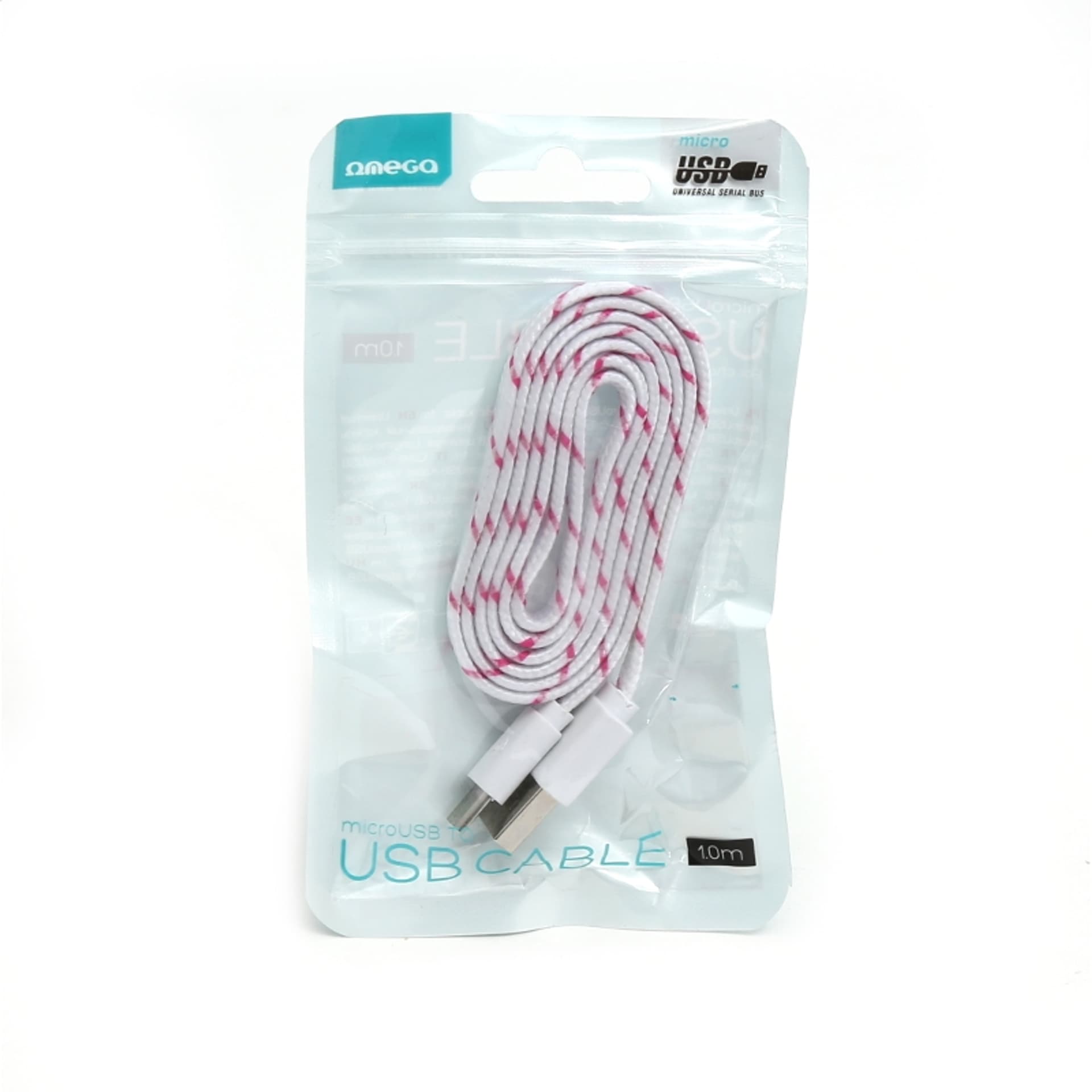 

OMEGA CAMELEON FABRIC BRAIDED MICRO USB TO USB FLAT CABLE KABEL 1M WHITE TE [42331]