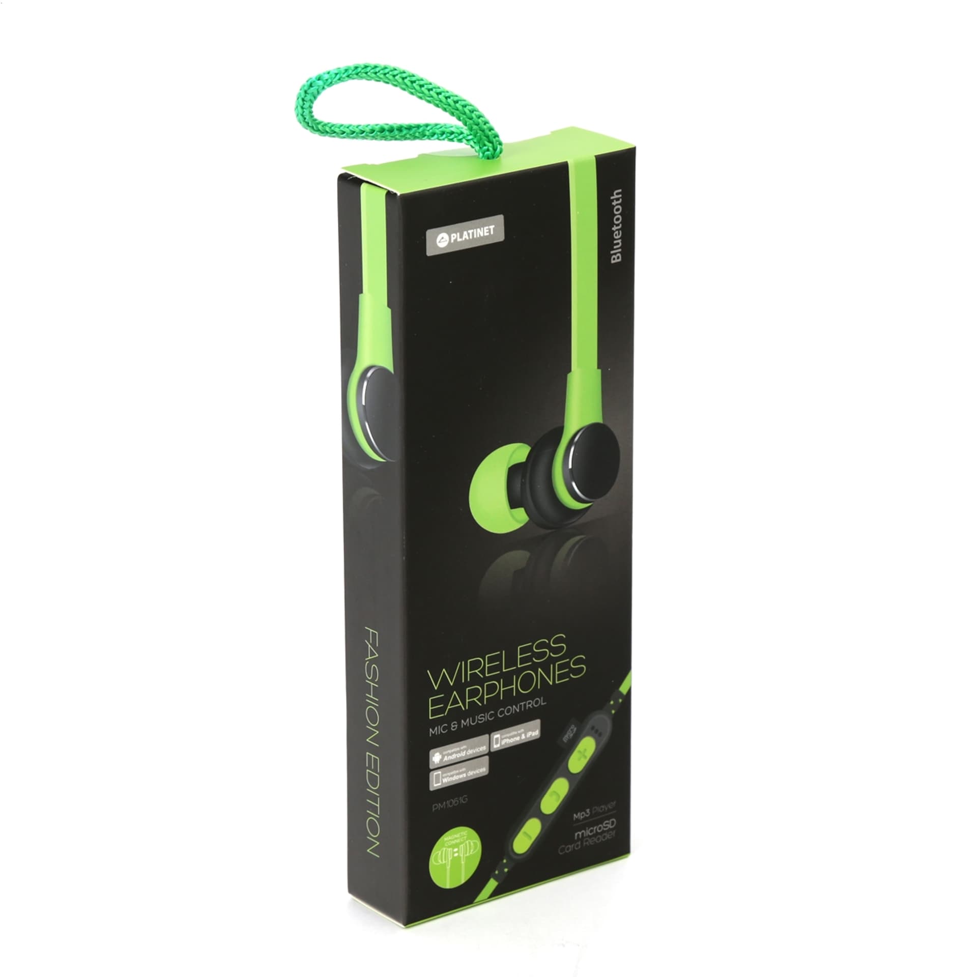 

PLATINET IN-EAR BLUETOOTH V4.2 SŁUCHAWKI DOUSZNE + microSD EARPHONES + MIC PM061 GREEN [44469] TE