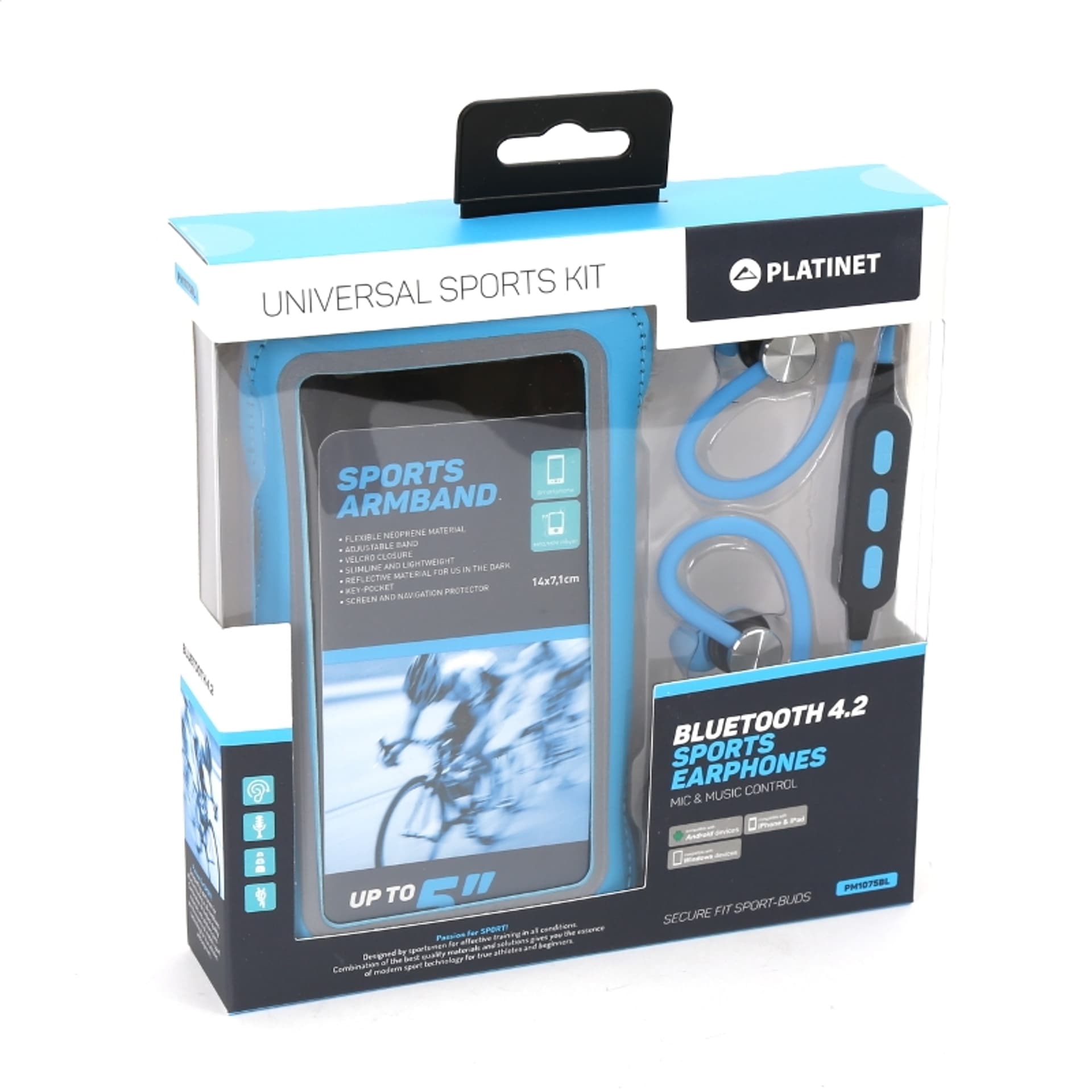 

PLATINET BLUETOOTH EARPHONES SPORT SŁUCHAWKI DOUSZNE + ARMBAND PM1075 BLUE [43676] TE