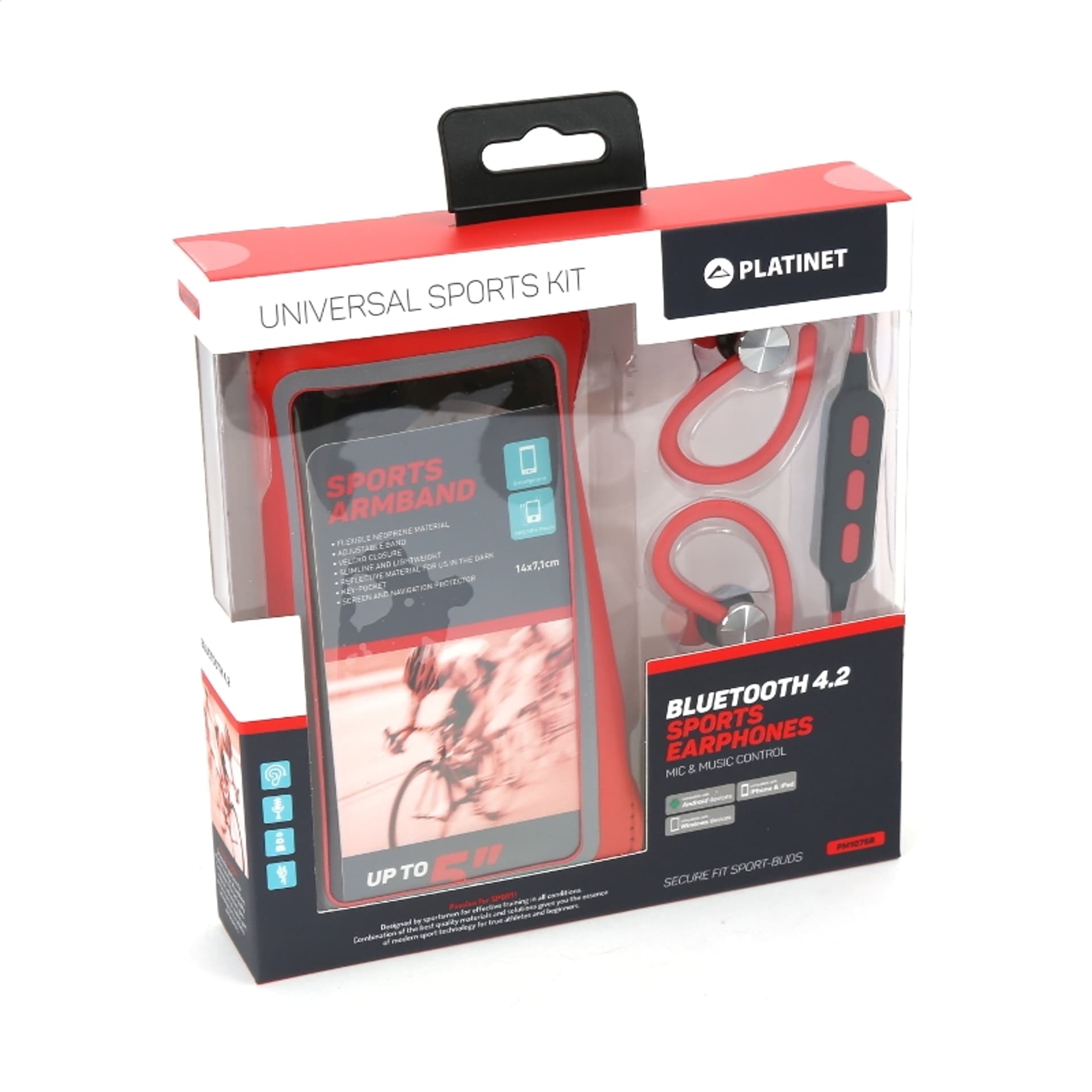 

PLATINET BLUETOOTH EARPHONES SPORT SŁUCHAWKI DOUSZNE + ARMBAND PM1075 RED [43679] TE