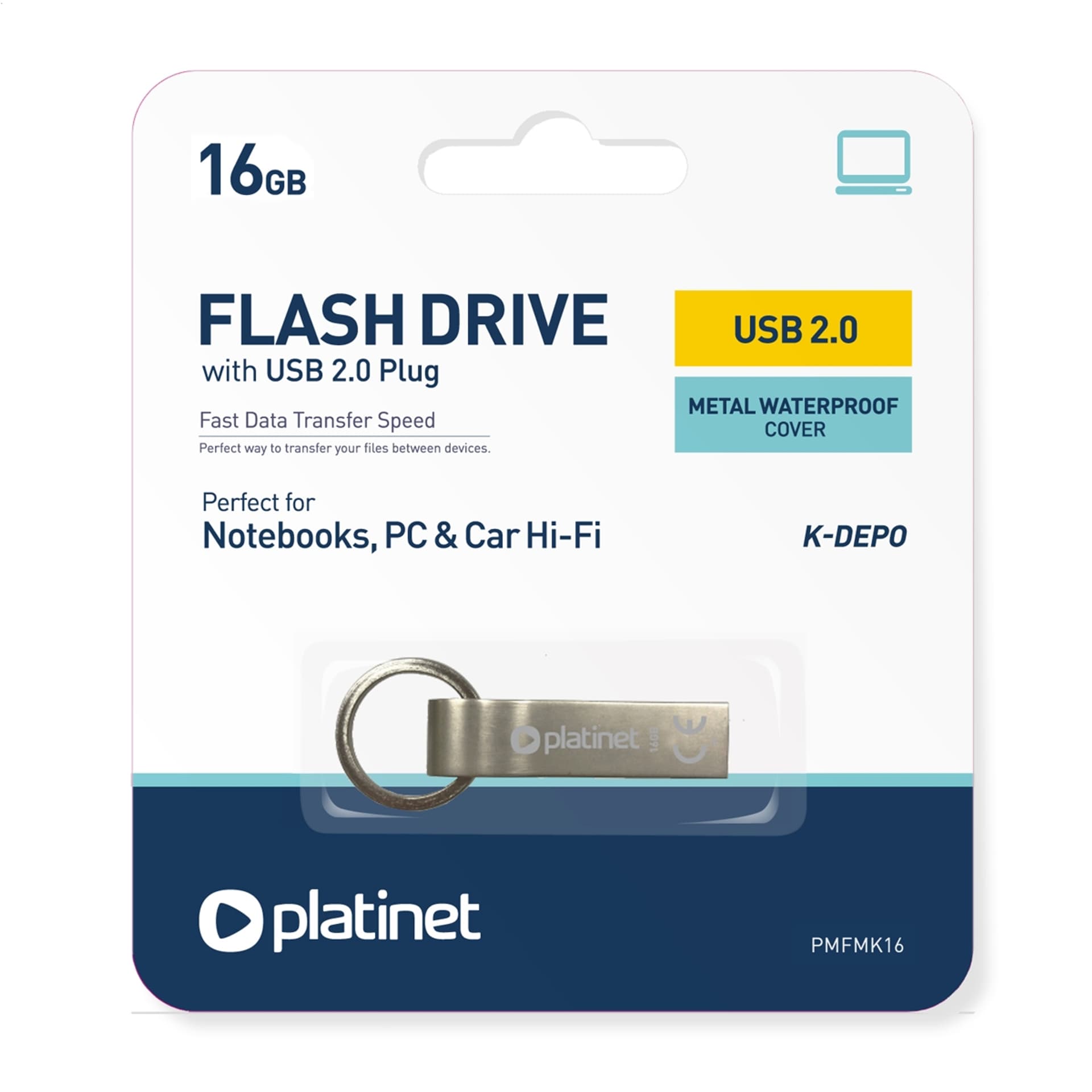 

PLATINET PENDRIVE USB 2.0 K-Depo 16GB METAL UDP WATERPROOF [44849]