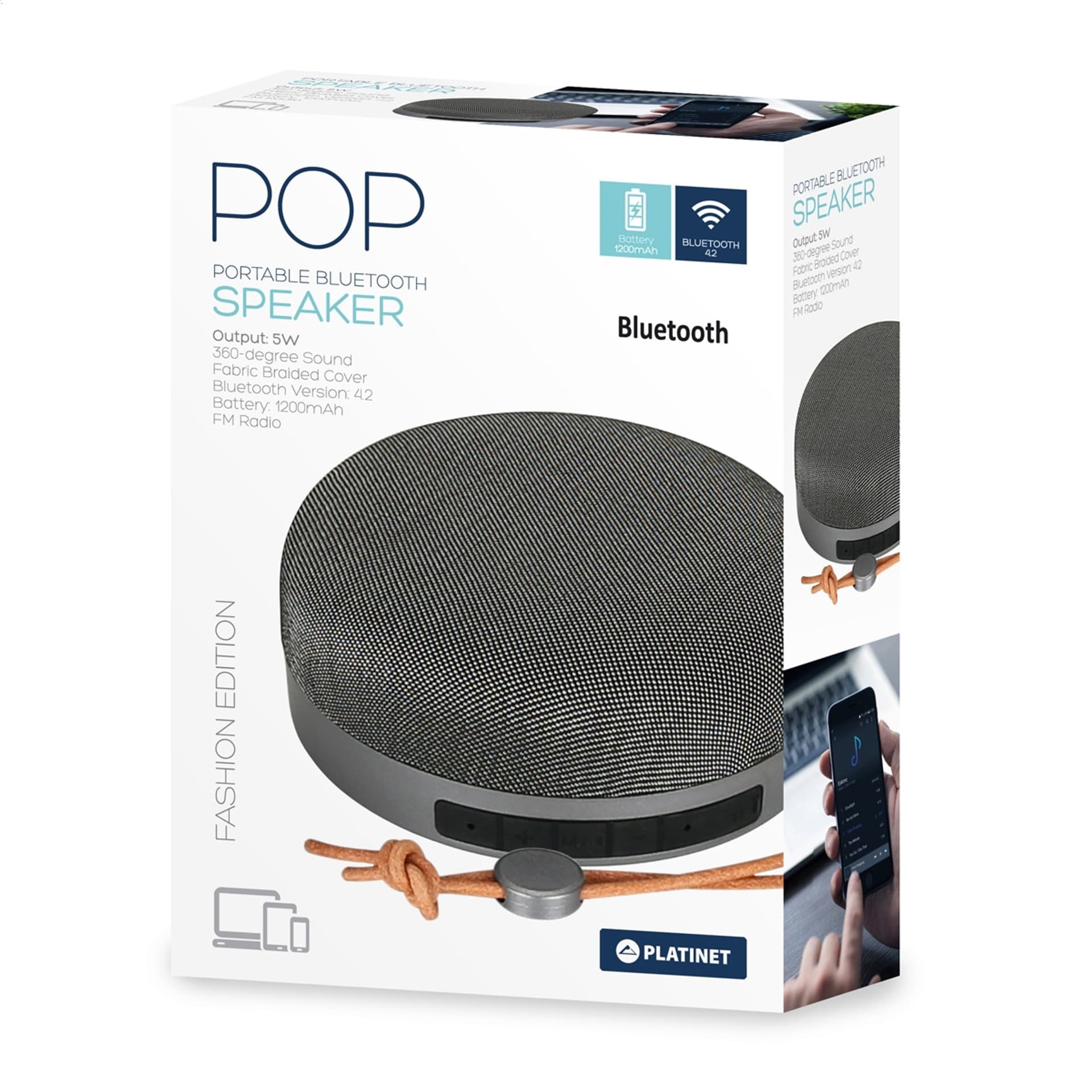 

PLATINET SPEAKER GŁOŚNIK BLUETOOTH V5.0 FM MICRO SD 5W STEEL GREY [44610] TE