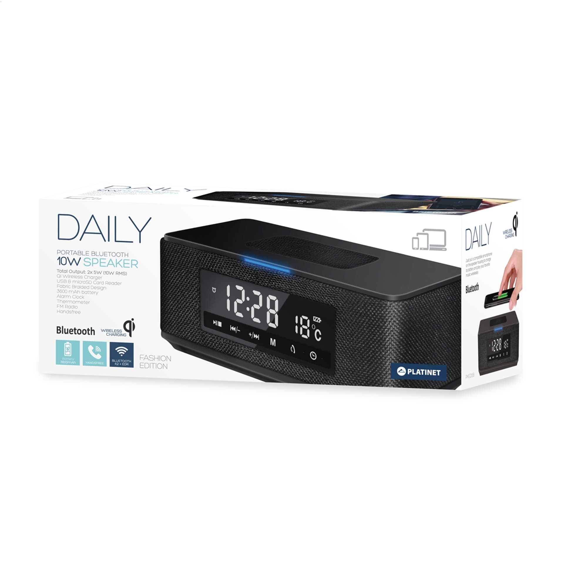 

PLATINET SPEAKER GŁOŚNIK DAILY BLUETOOTH QI FM CLOCK BLACK [44799]