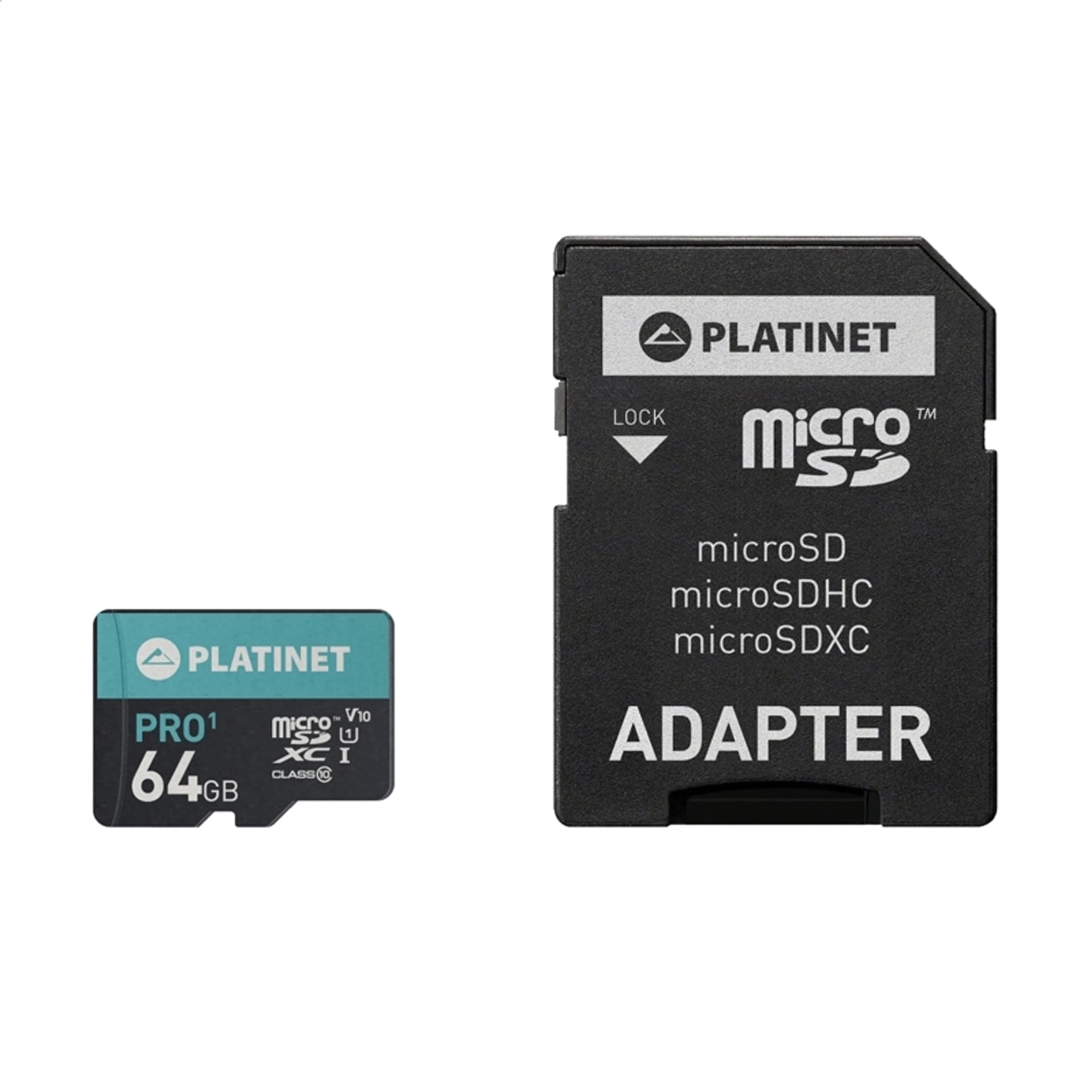 

PLATINET microSDXC SECURE DIGITAL + ADAPTER SD 64GB class10 U1 70MB/s [43998]