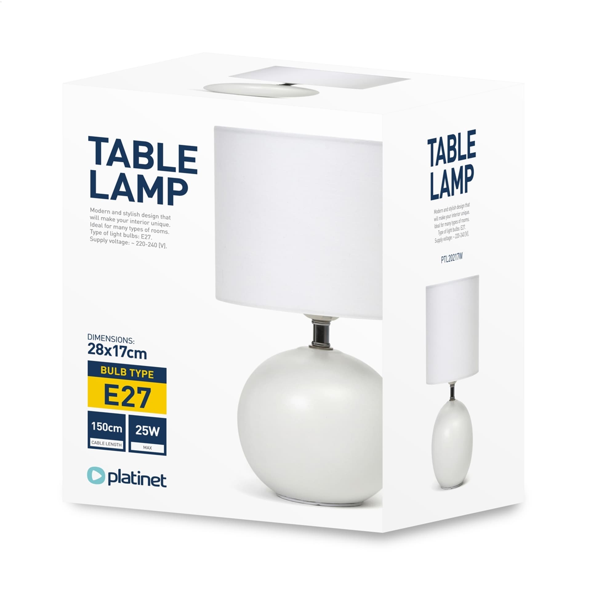 

PLATINET TABLE LAMP LAMPA STOŁOWA E27 25W CERAMIC ROUND BASE 1,5 M CABLE WHITE [45671]