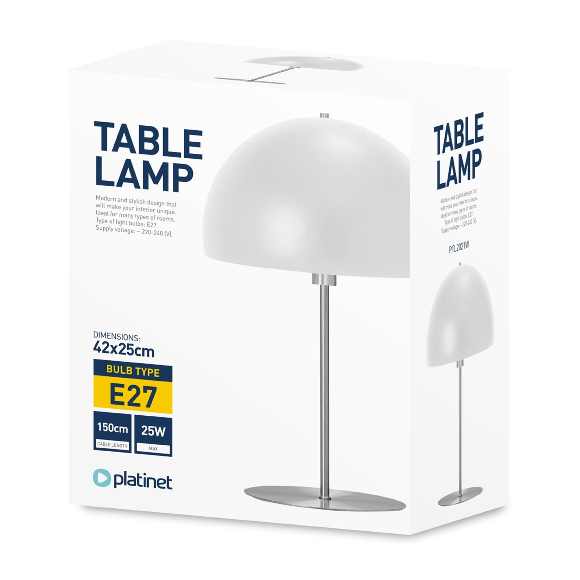 

PLATINET TABLE LAMP LAMPA STOŁOWA E27 25W METAL ROUND SHADE 1,5 M CABLE WHITE [45674]