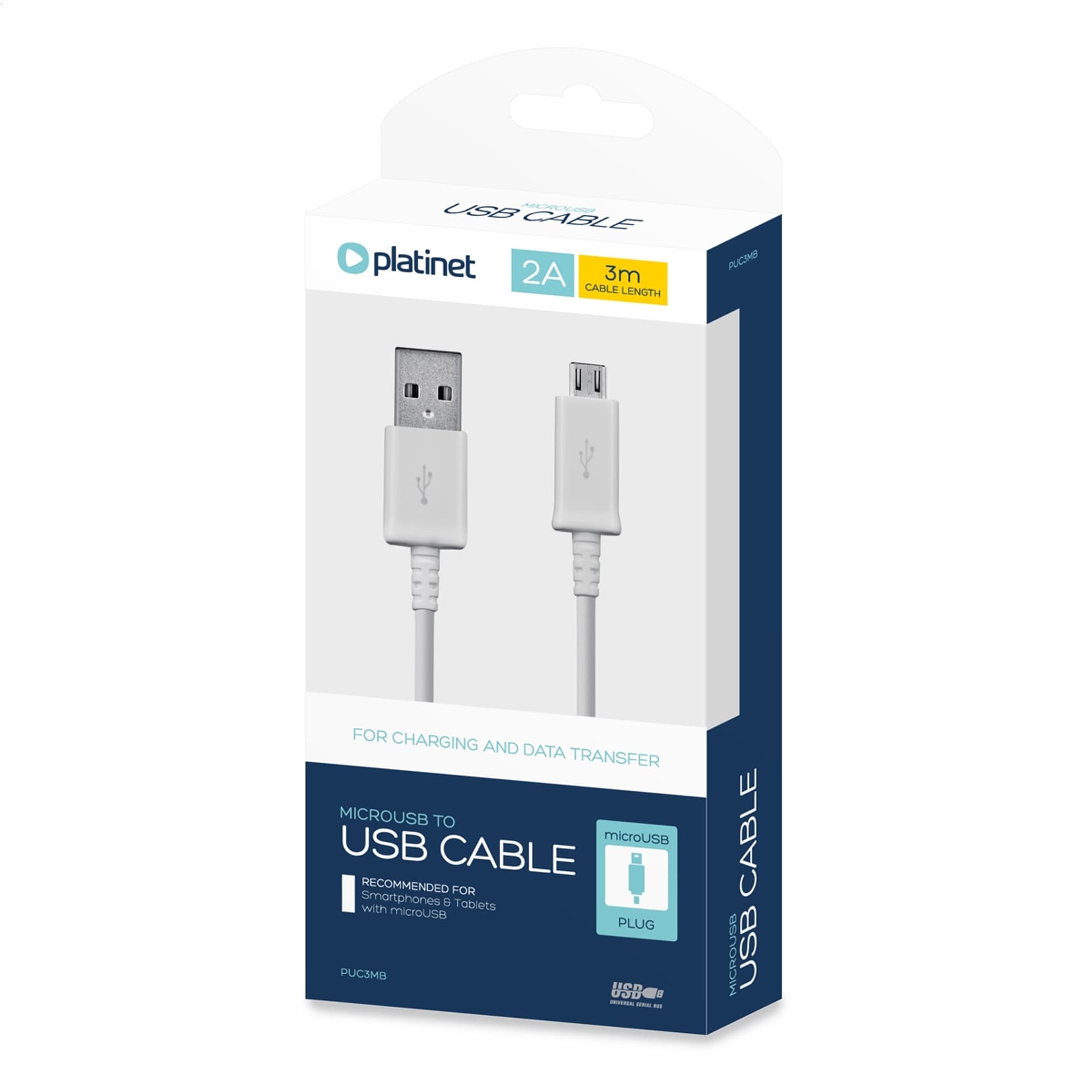 

Kabel USB - microUSB PLATINET MUD 3m 2A biały (42876)