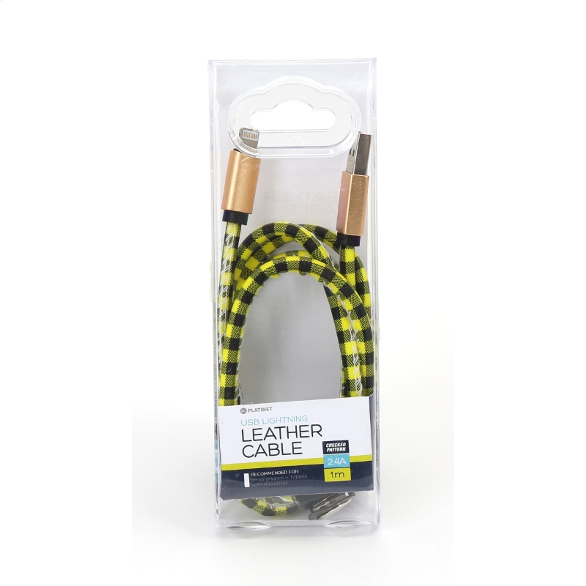 

PLATINET TAJPAN USB LIGHTNING LEATHER CHECKED CABLE KABEL 1M YELLOW TE [43326]