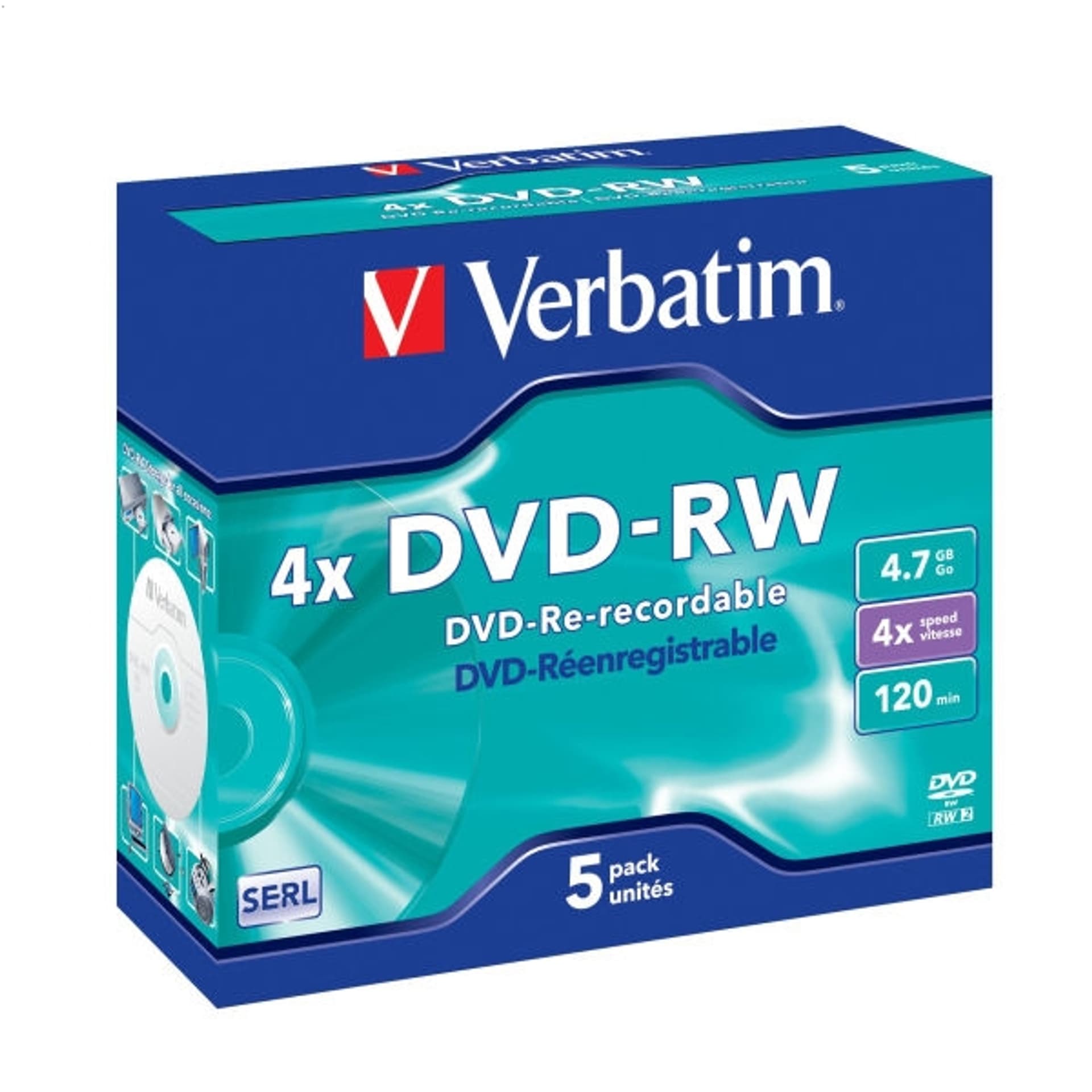 

DVD-RW VERBATIM 4.7 GB 4x Jewel Case 5 szt.