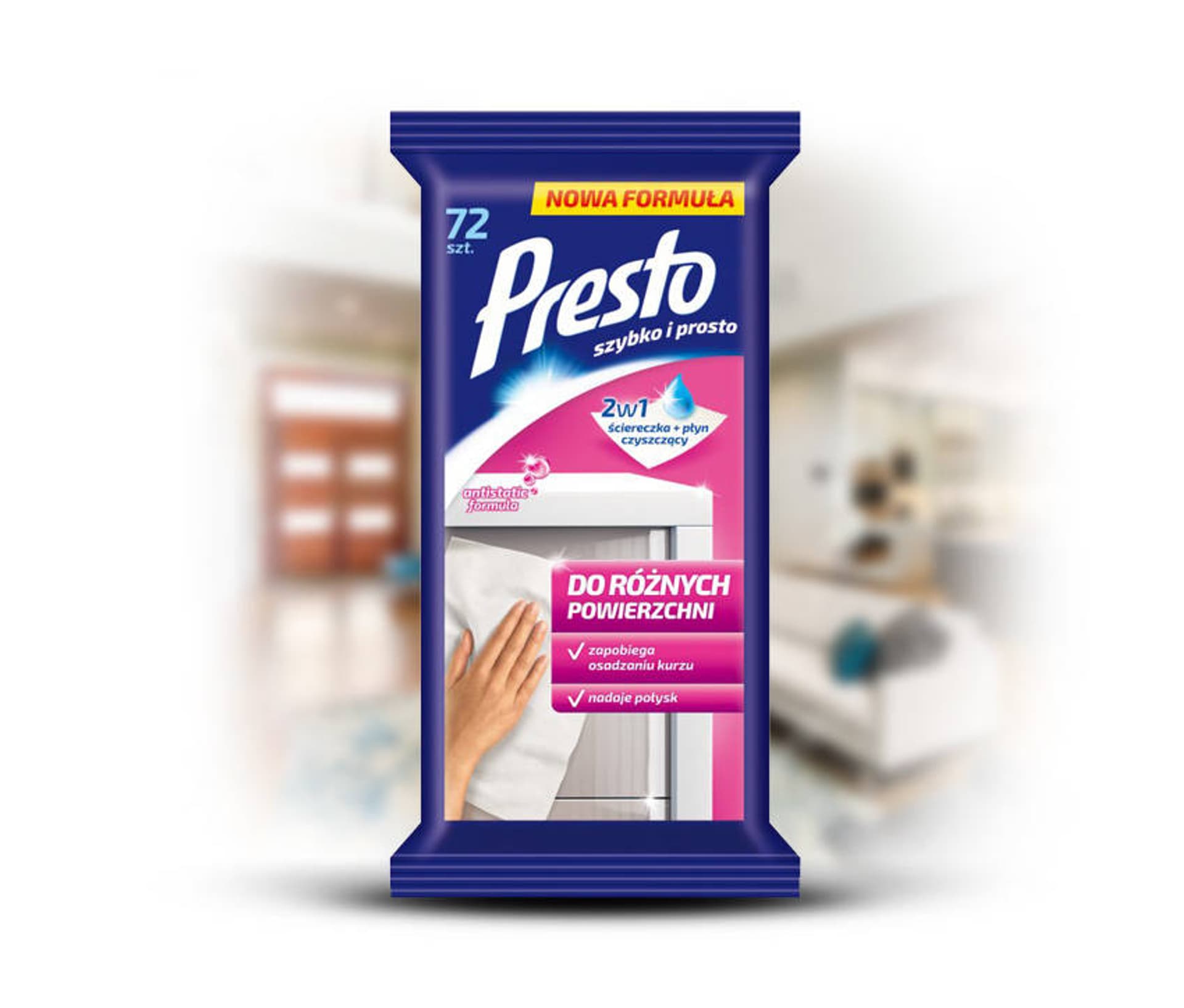 

Presto Ściereczki czyszczące+płyn 2w1 do różnych powierzchni - zamknięcie pop up 1op.-55szt