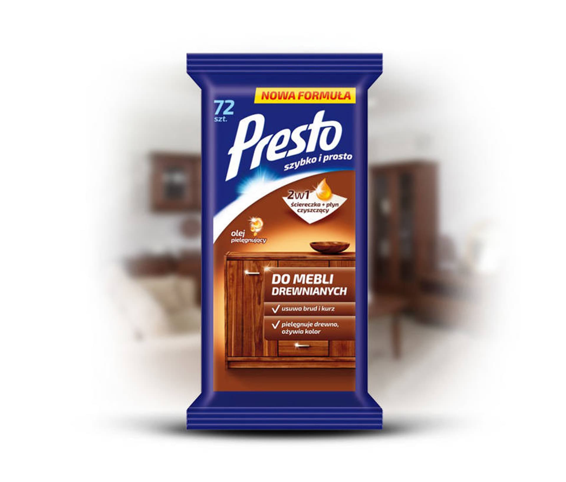 

Presto Ściereczki czyszczące+płyn 2w1 do mebli drewnianych- zamknięcie pop up 1op.-55szt