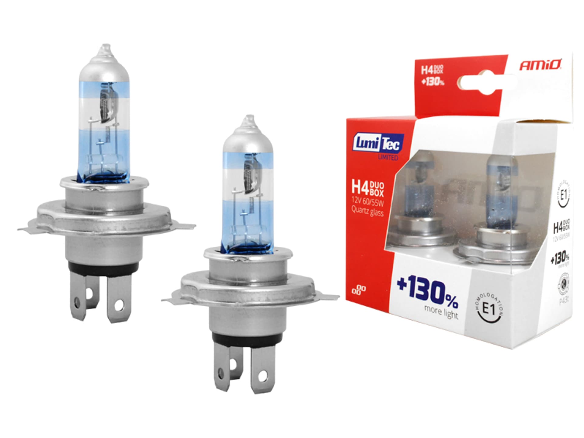 

1 szt. Zestaw żarówek halogenowych H4 12V 60/55W LumiTec LIMITED +130%. Komplet 2 sztuki.