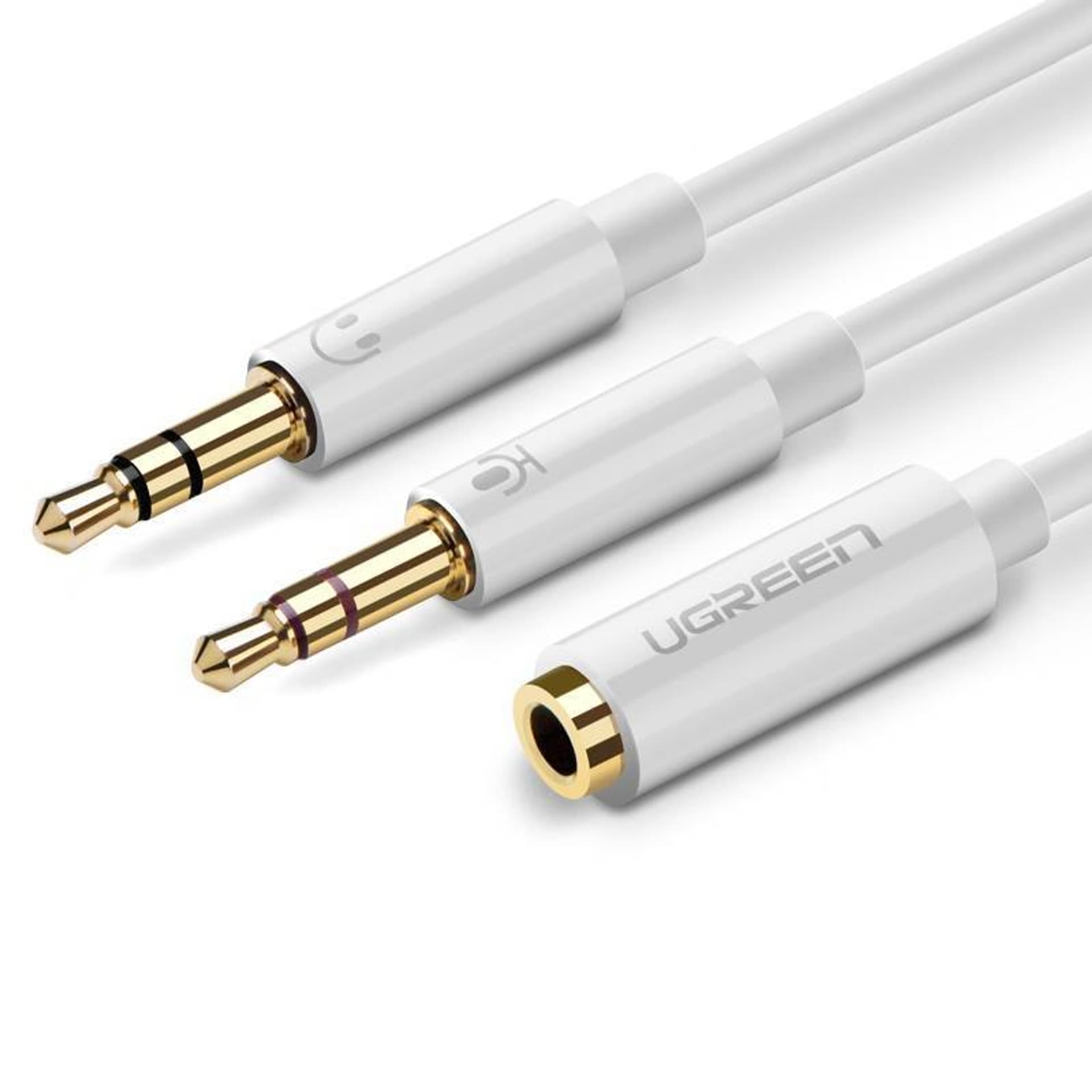 

UGREEN AV140 Rozdzielacz audio AUX słuchawki + mikrofon do kabel mini jack 3,5 mm, 28cm, ABS (biały)
