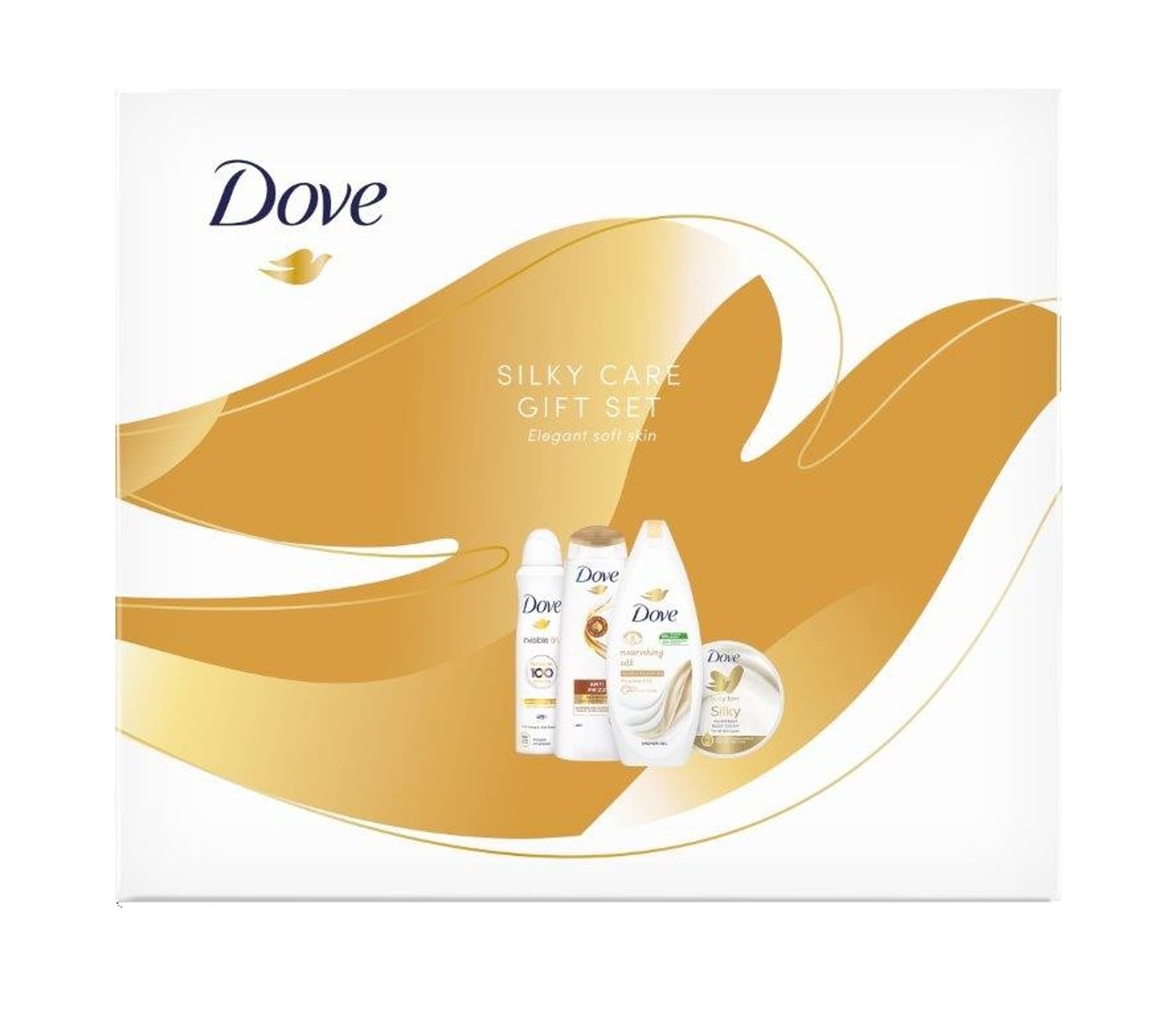 

Dove Zestaw prezentowy Silky Care (deo spray 150ml+żel pod prysznic 250ml+krem do ciała 300ml+szampon 250ml)