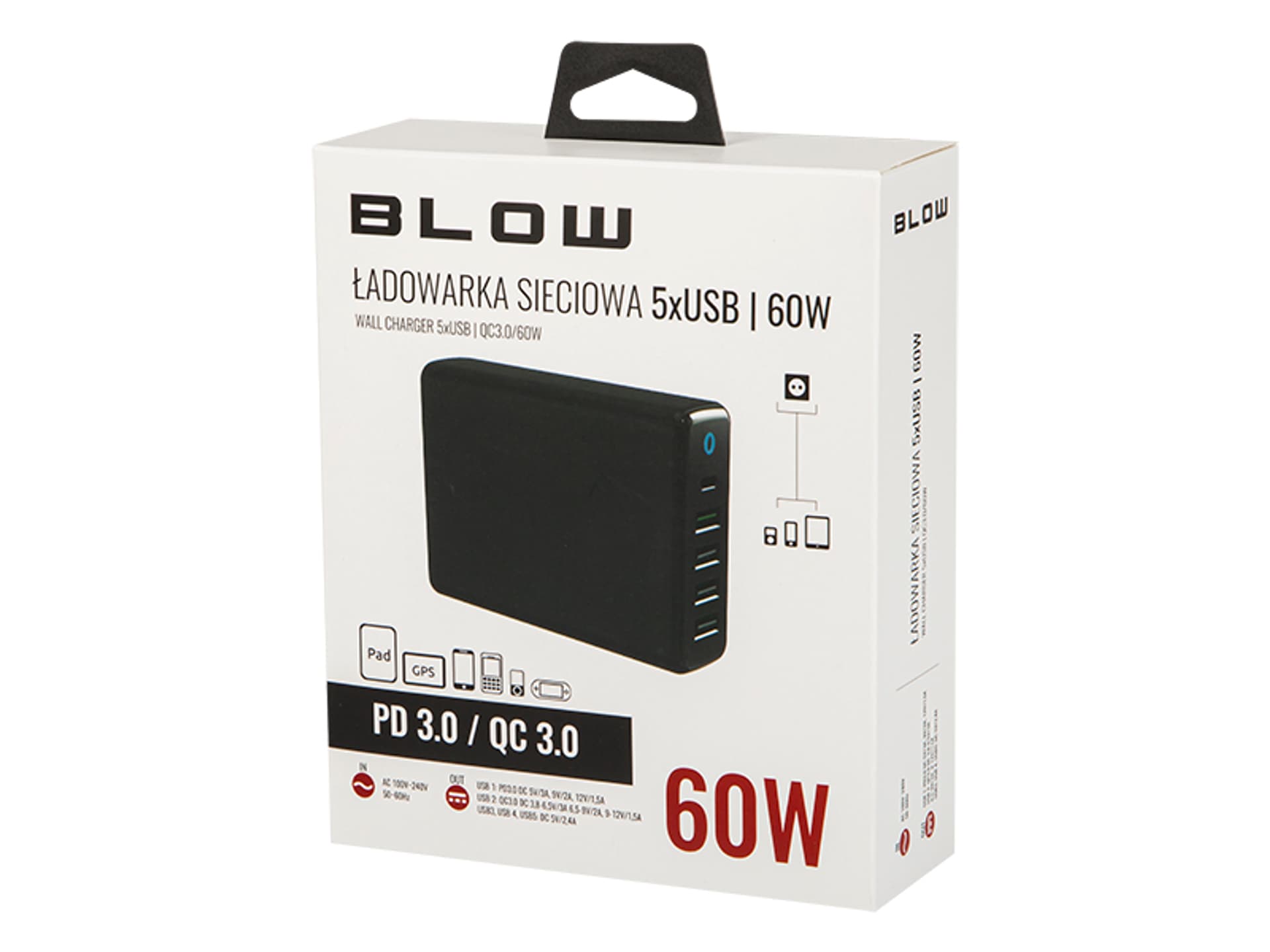 

76-008# Ładowarka siec. z gn.usbx5 qc3.0 60w