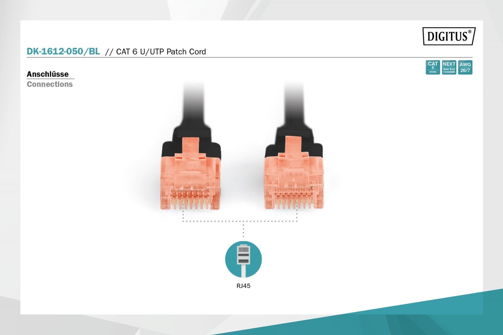 

Patch Cord RJ45/RJ45 Kat.6 250MHz U/UTP AWG27/7 PE 5,0m Czarny